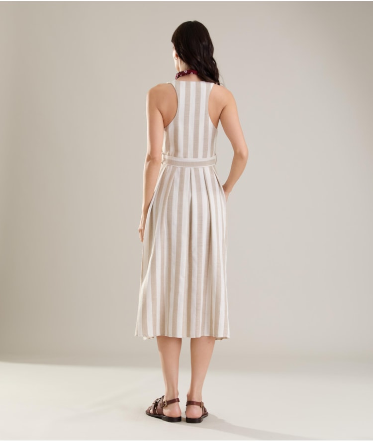 Vestido Linho  Mei  Ft Listrado Areia