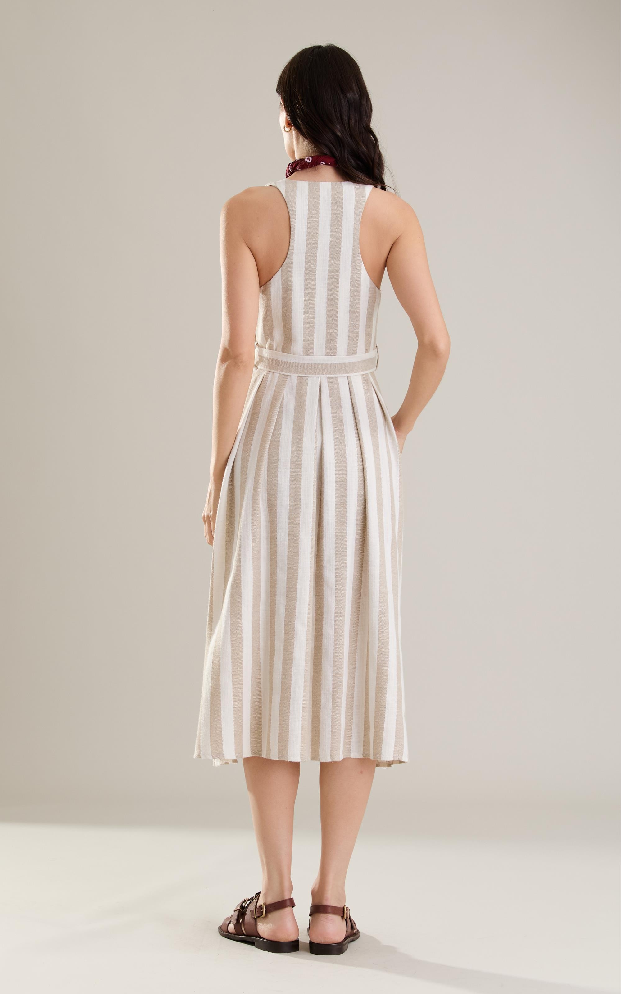 Vestido Linho  Mei  Ft Listrado Areia