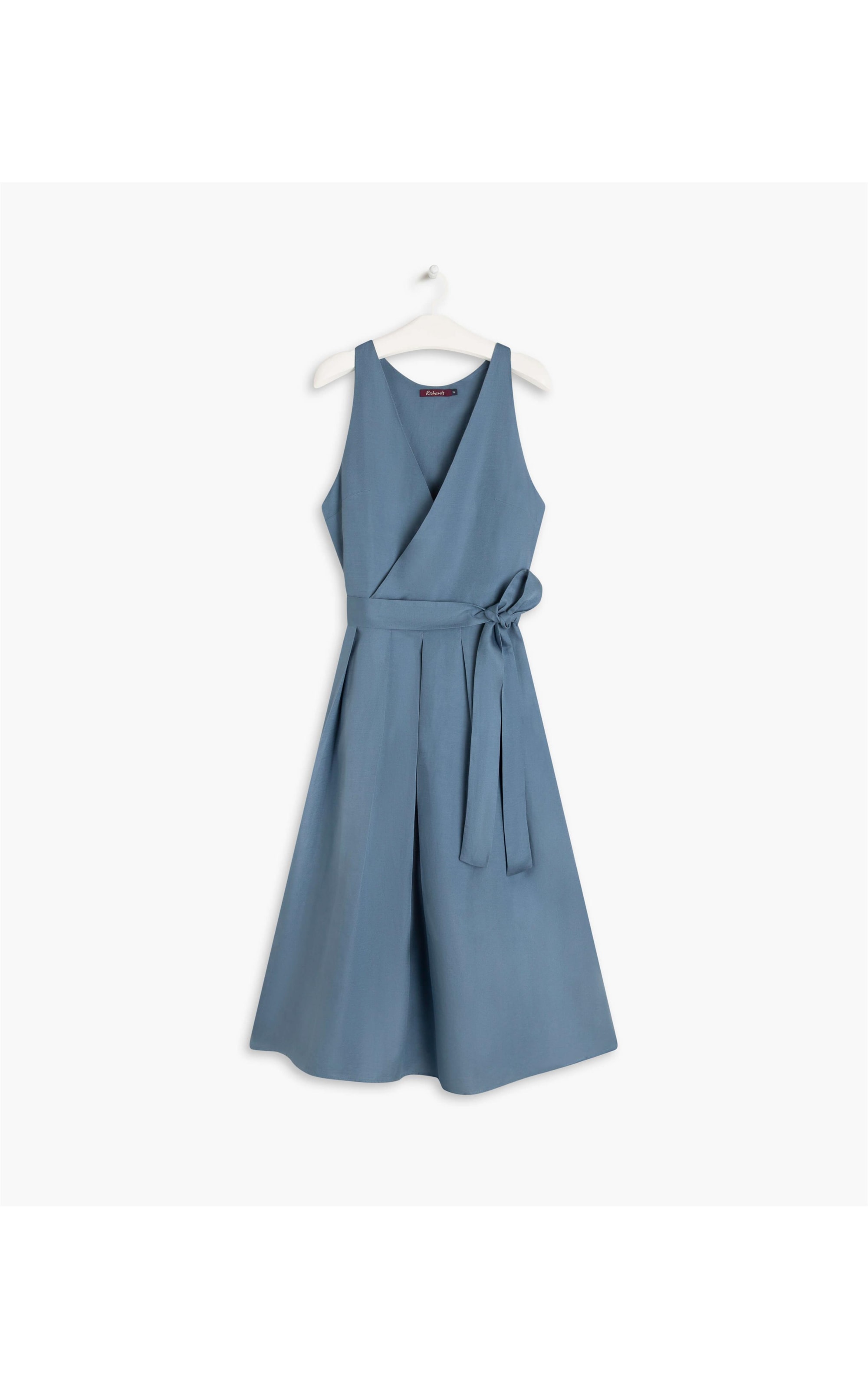   Vestido Linho  Mei  Liso Azul Seco