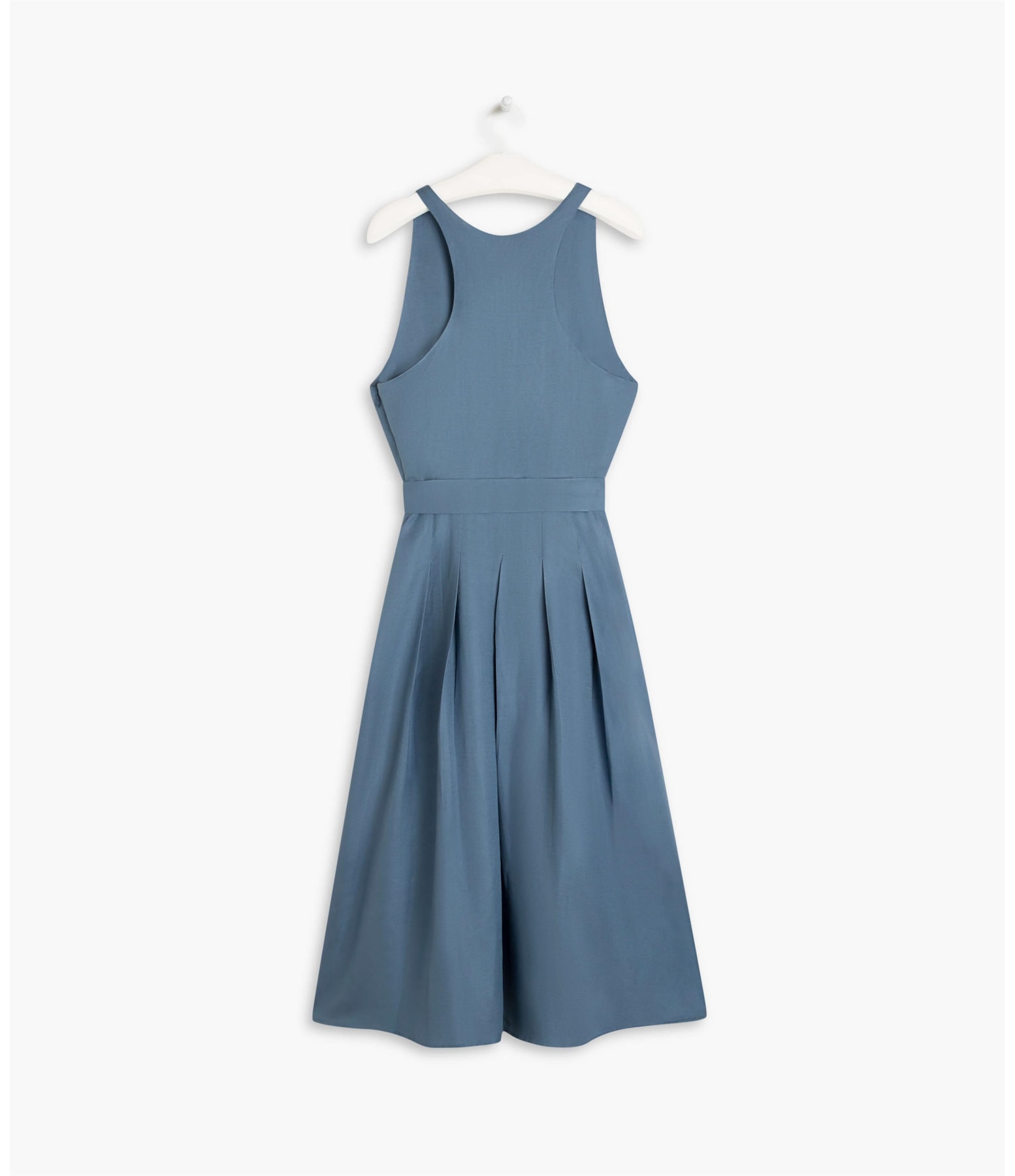   Vestido Linho  Mei  Liso Azul Seco