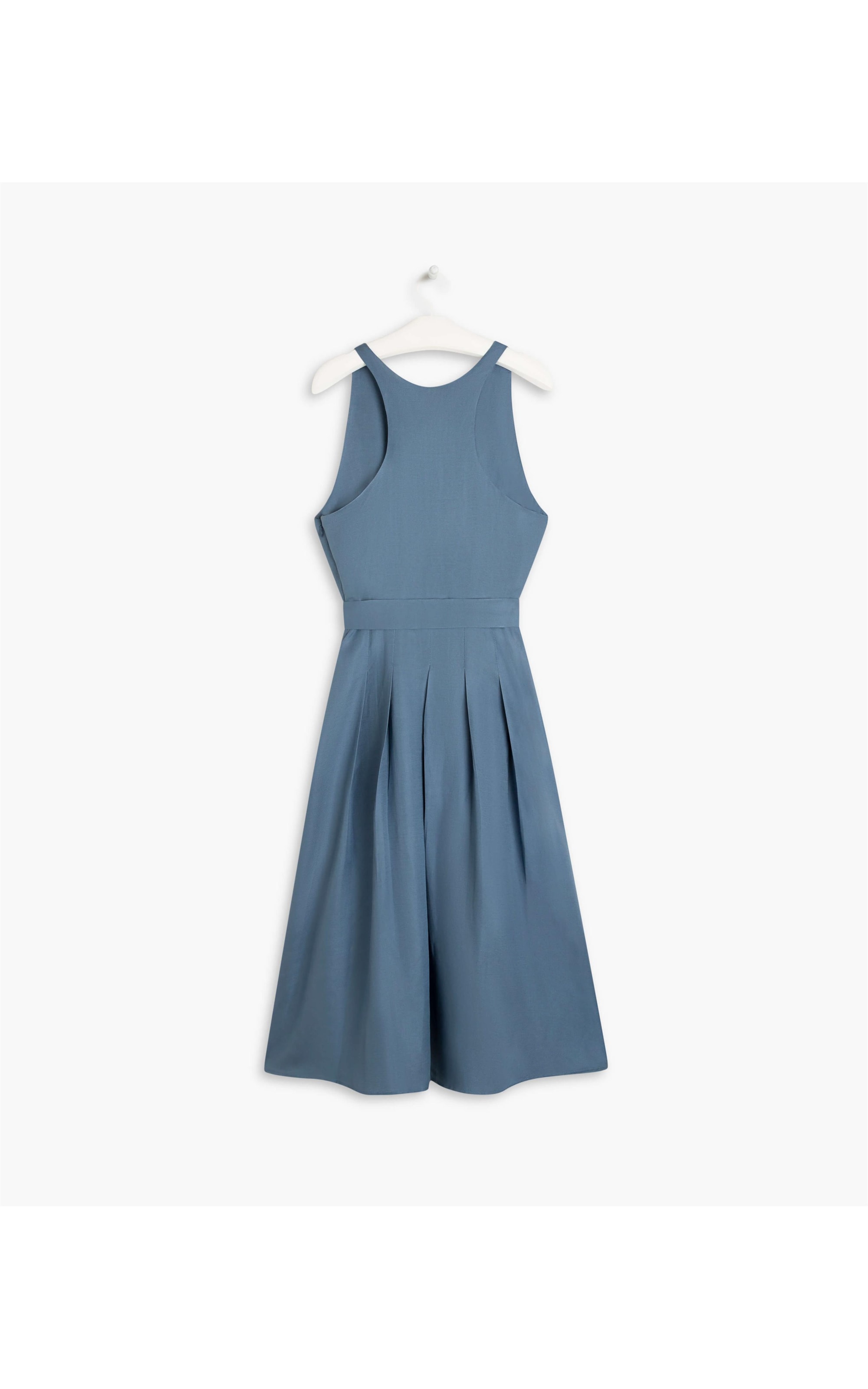   Vestido Linho  Mei  Liso Azul Seco