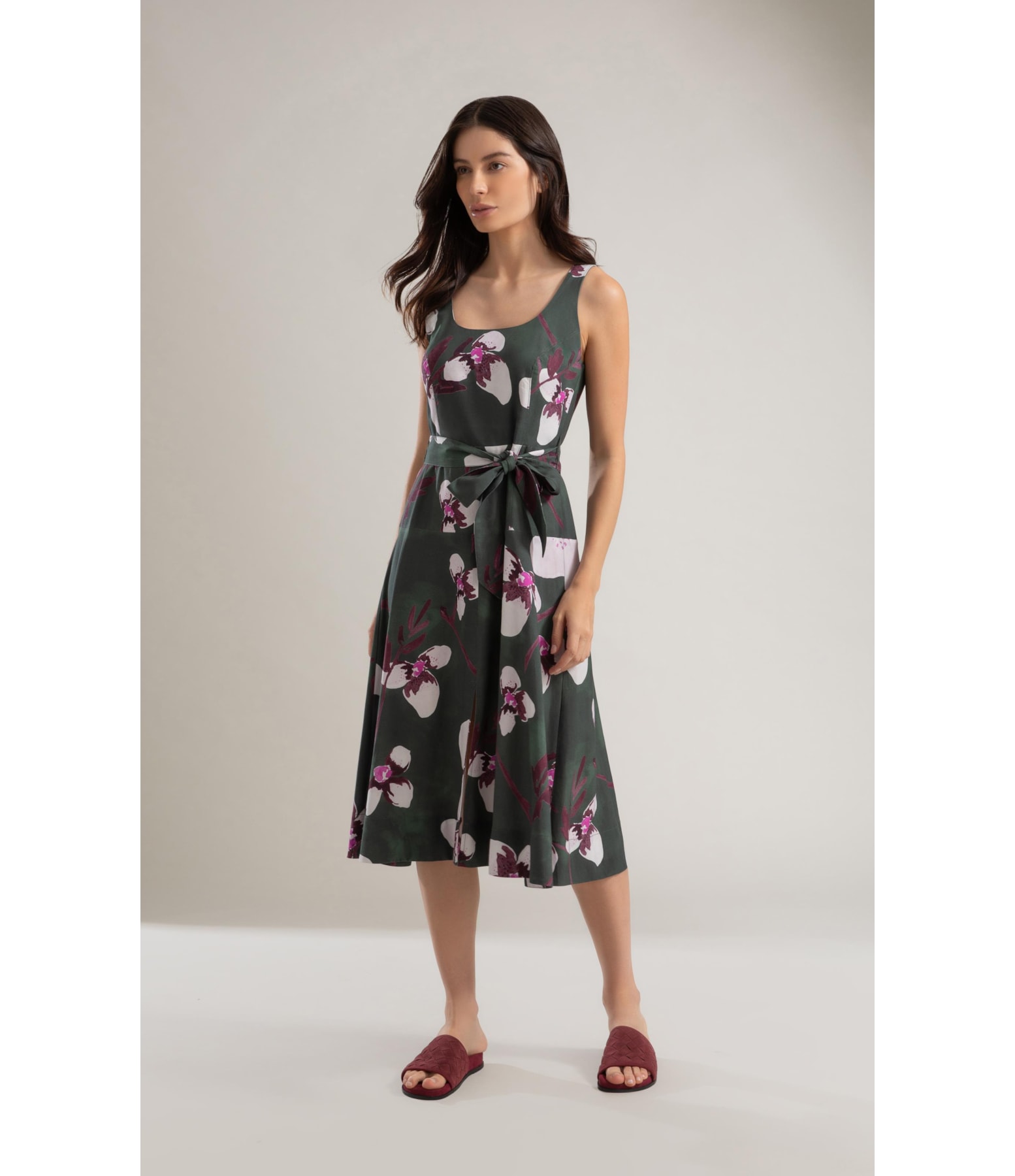 Vestido Linho  Mia  Est Orquideas Verde