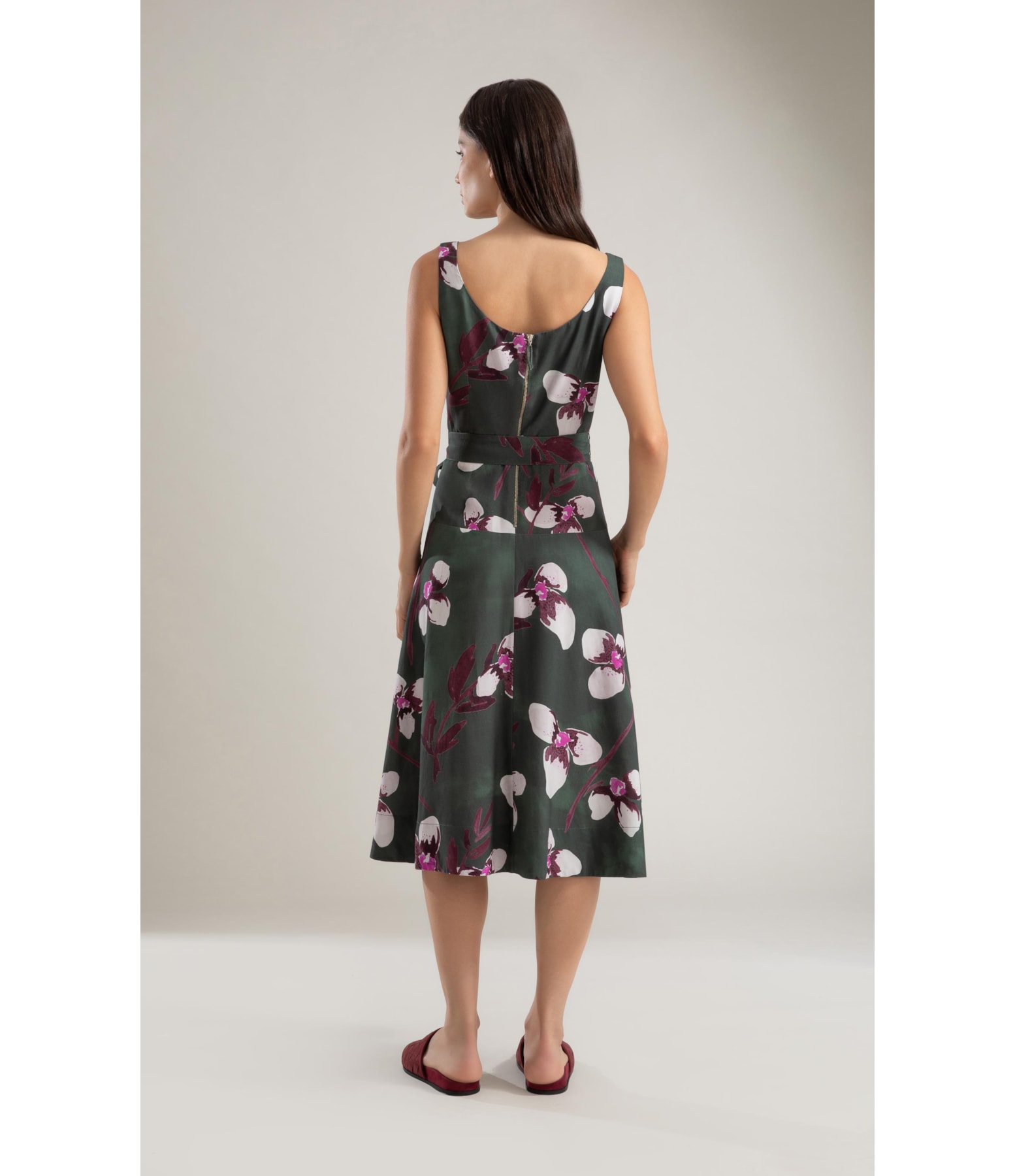 Vestido Linho  Mia  Est Orquideas Verde