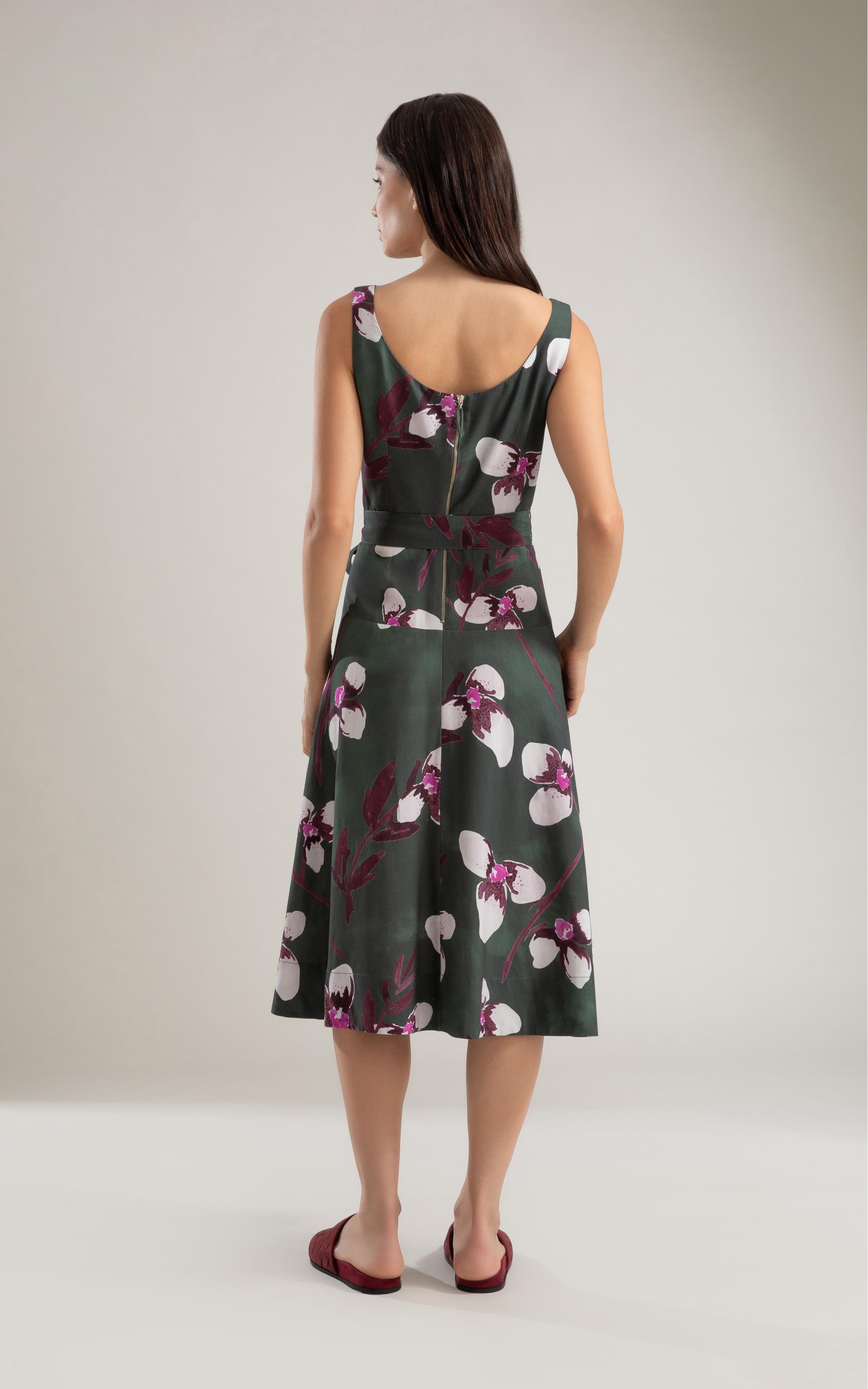 Vestido Linho  Mia  Est Orquideas Verde