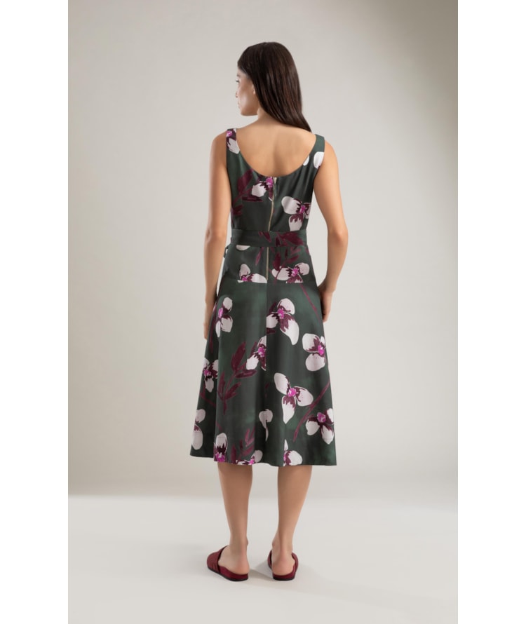 Vestido Linho  Mia  Est Orquideas Verde