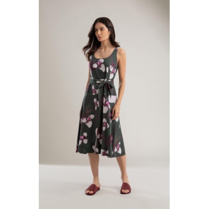 Vestido Linho  Mia  Est Orquideas Verde