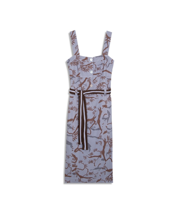 Vestido Linho  Mize  Liso Est.Tree Azul Pervante