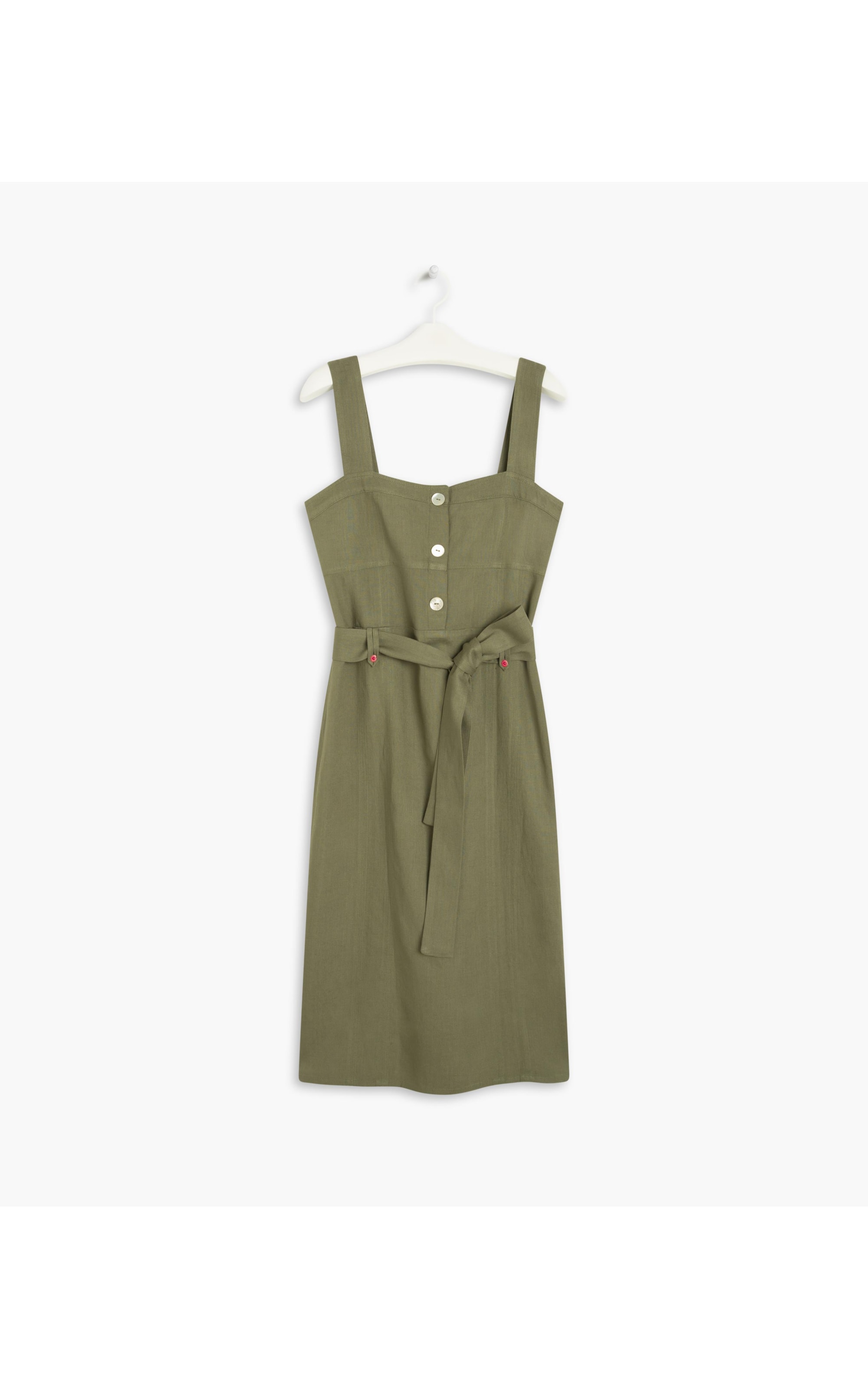 Vestido Linho  Mize  Liso Verde Militar