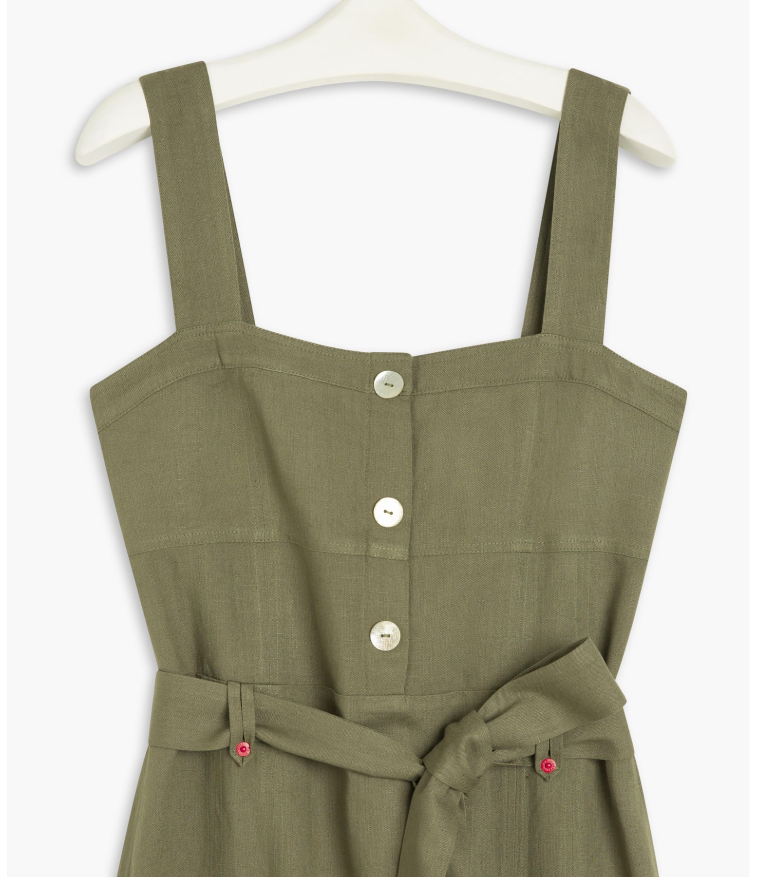 Vestido Linho  Mize  Liso Verde Militar