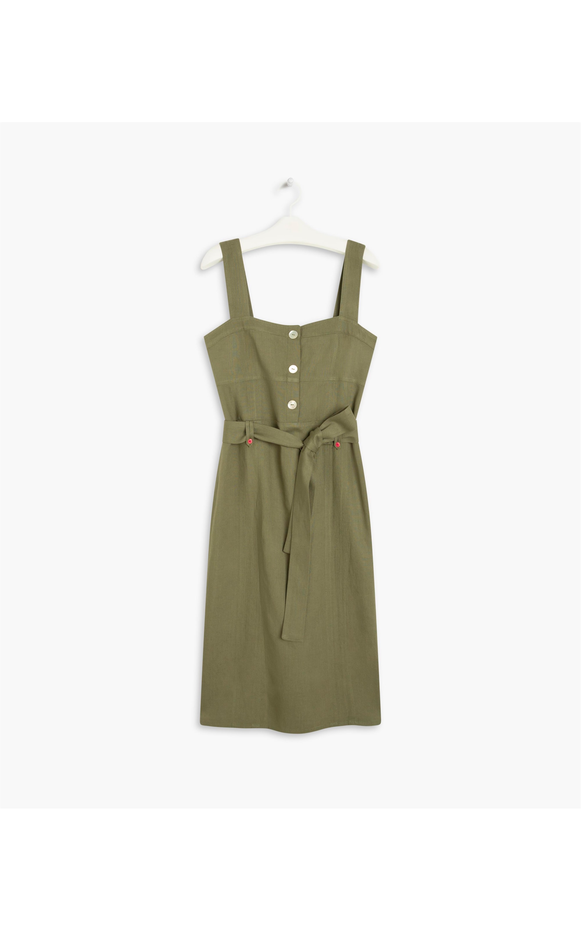 Vestido Linho  Mize  Liso Verde Militar