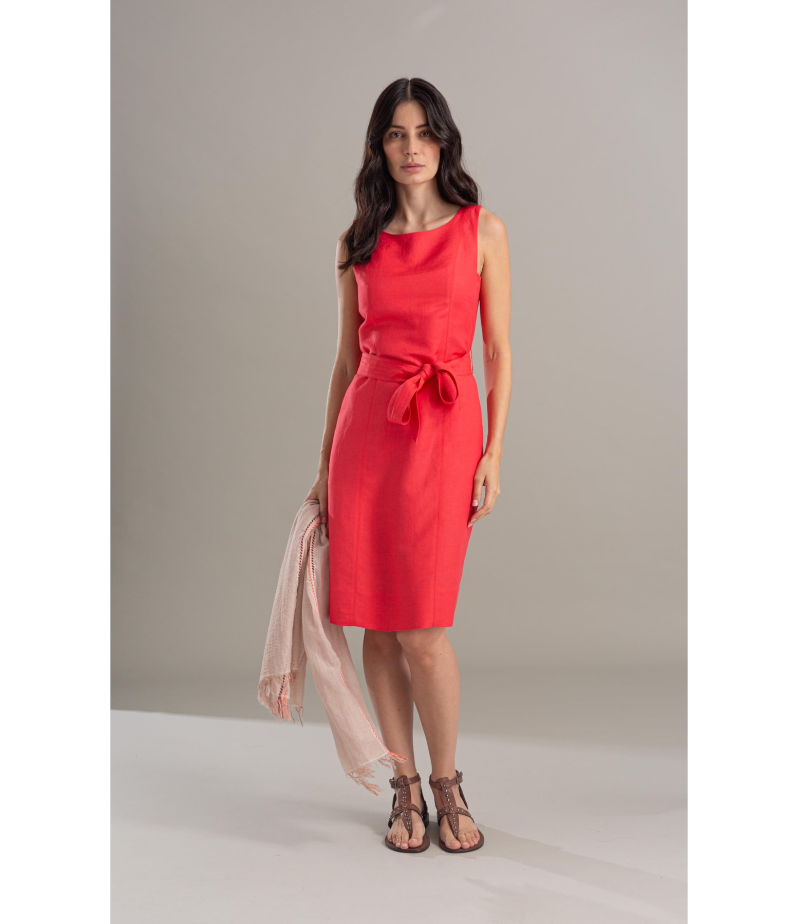 Vestido Linho  Olinda  Liso Coral