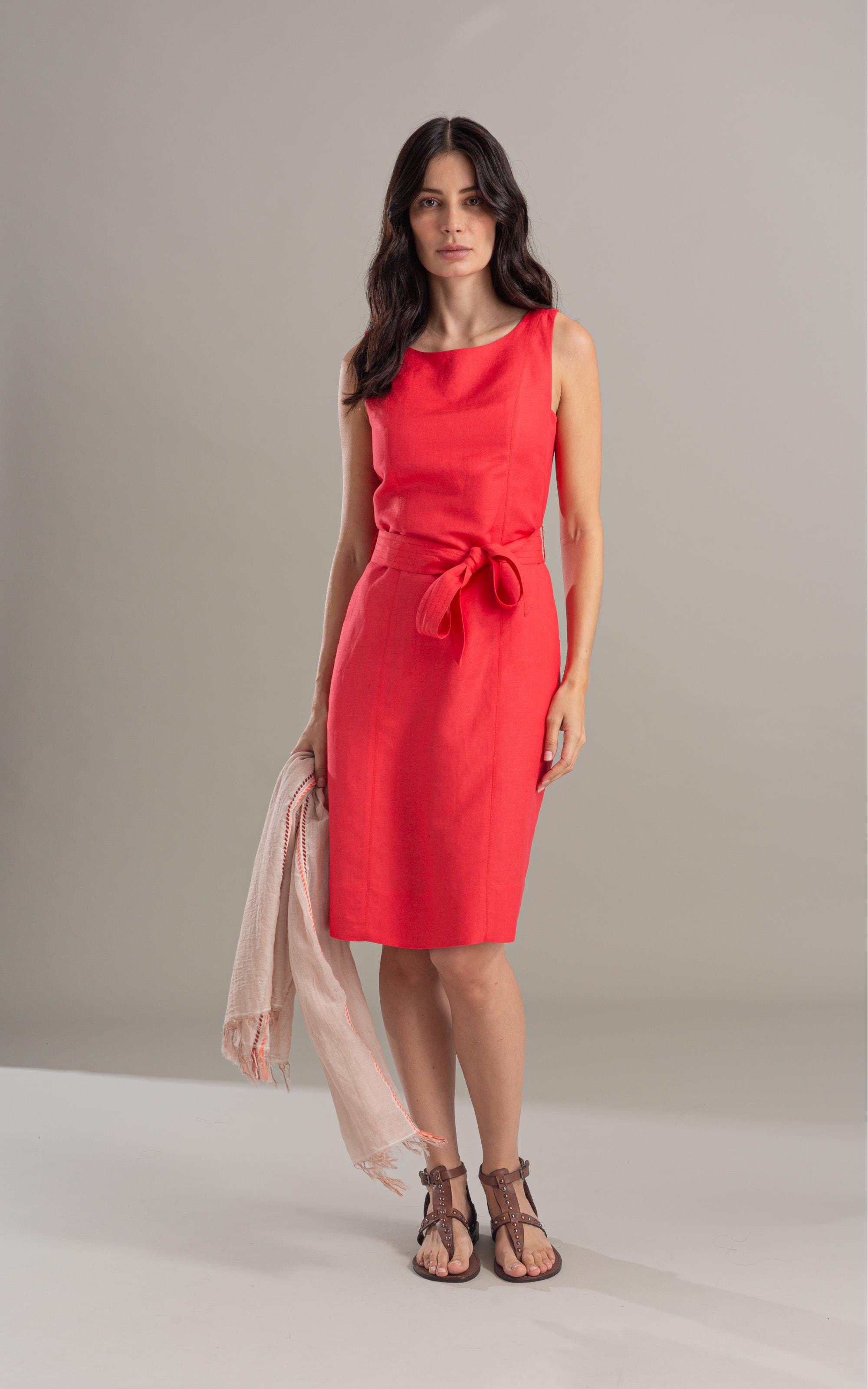 Vestido Linho  Olinda  Liso Coral