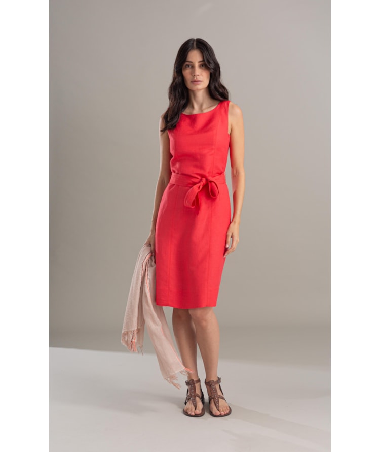 Vestido Linho  Olinda  Liso Coral