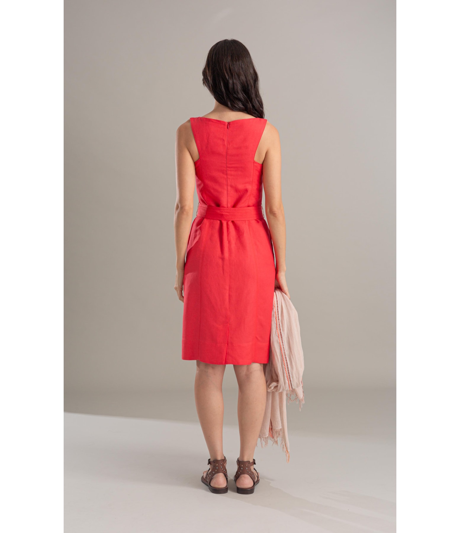 Vestido Linho  Olinda  Liso Coral