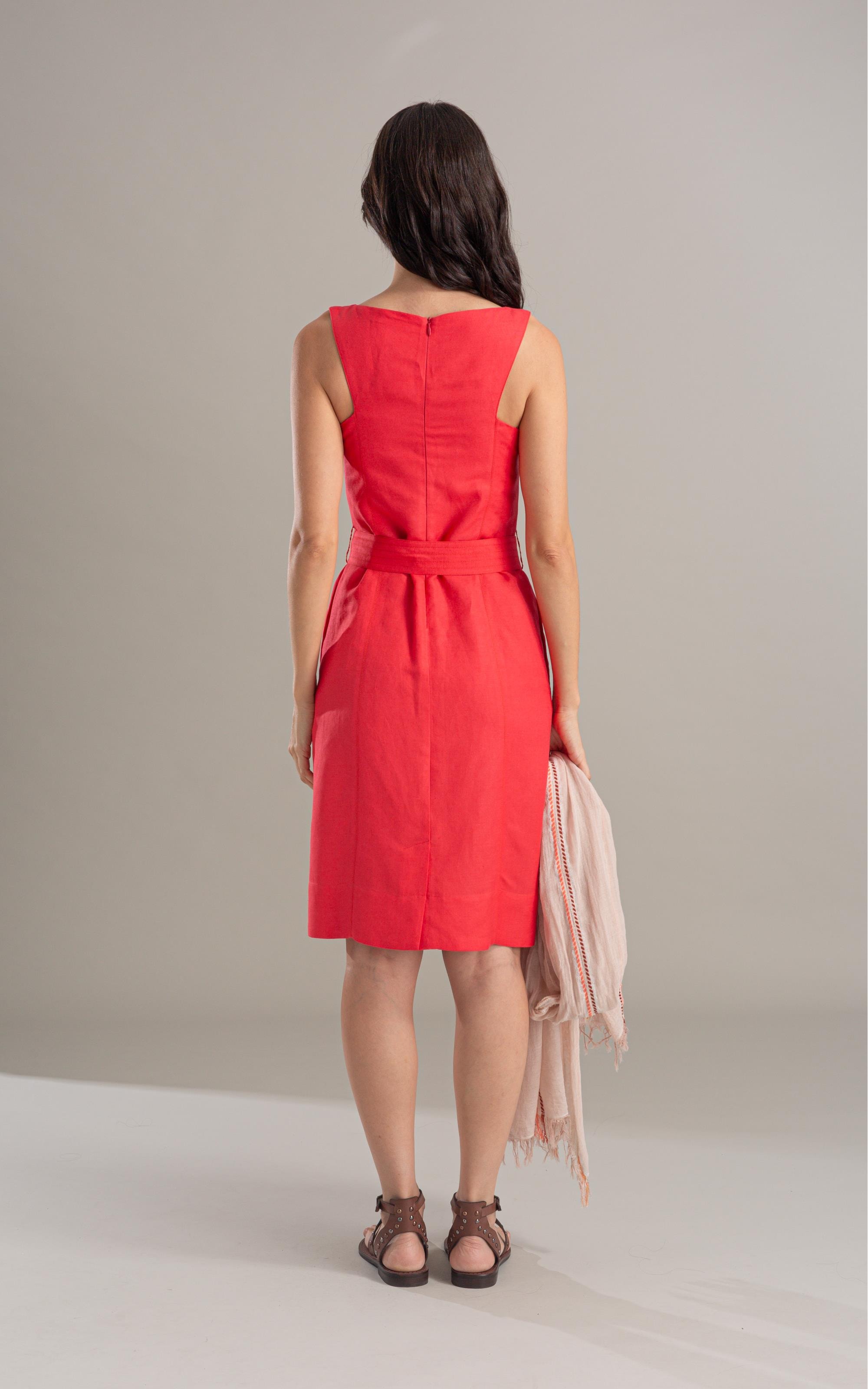 Vestido Linho  Olinda  Liso Coral
