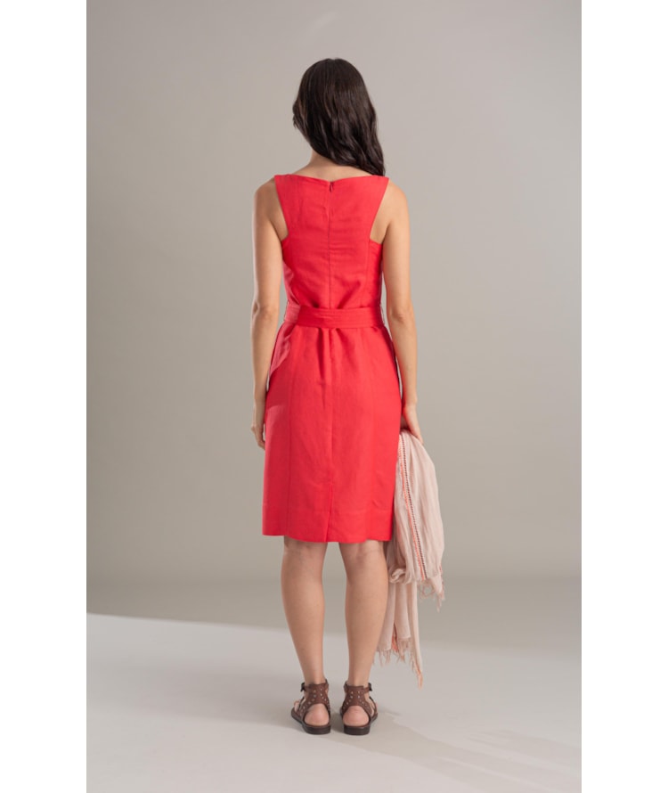 Vestido Linho  Olinda  Liso Coral