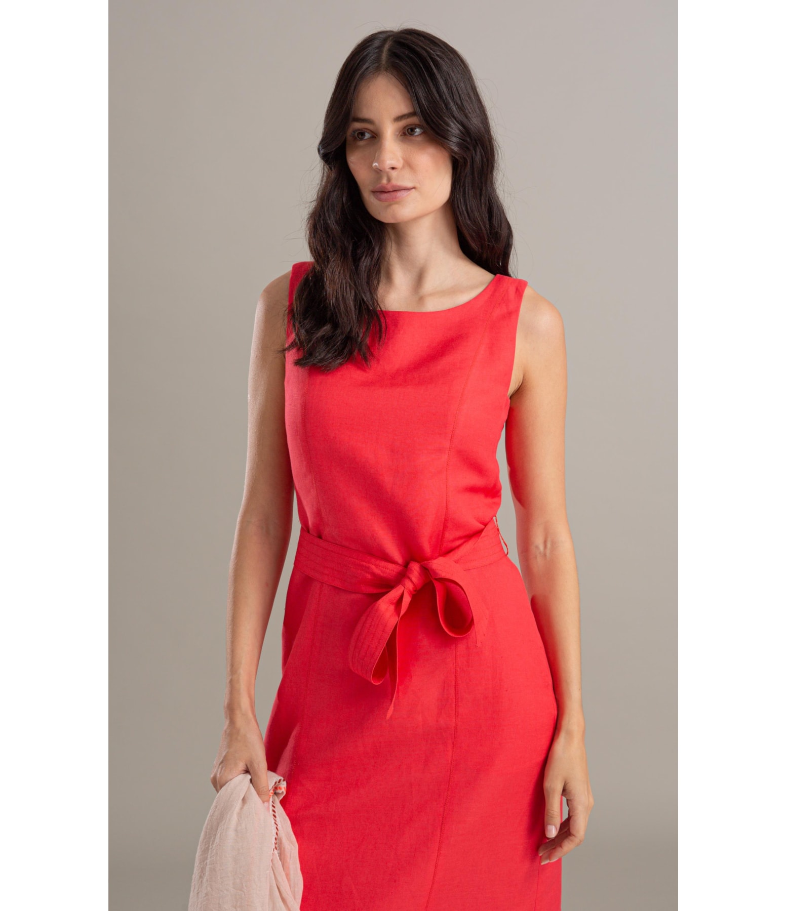 Vestido Linho  Olinda  Liso Coral
