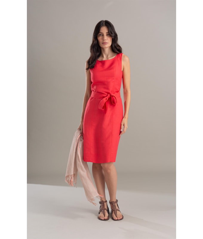 Vestido Linho  Olinda  Liso Coral