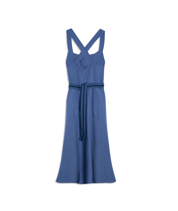 Vestido Linho Ona Liso Azul Pervante
