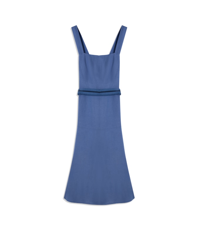 Vestido Linho Ona Liso Azul Pervante