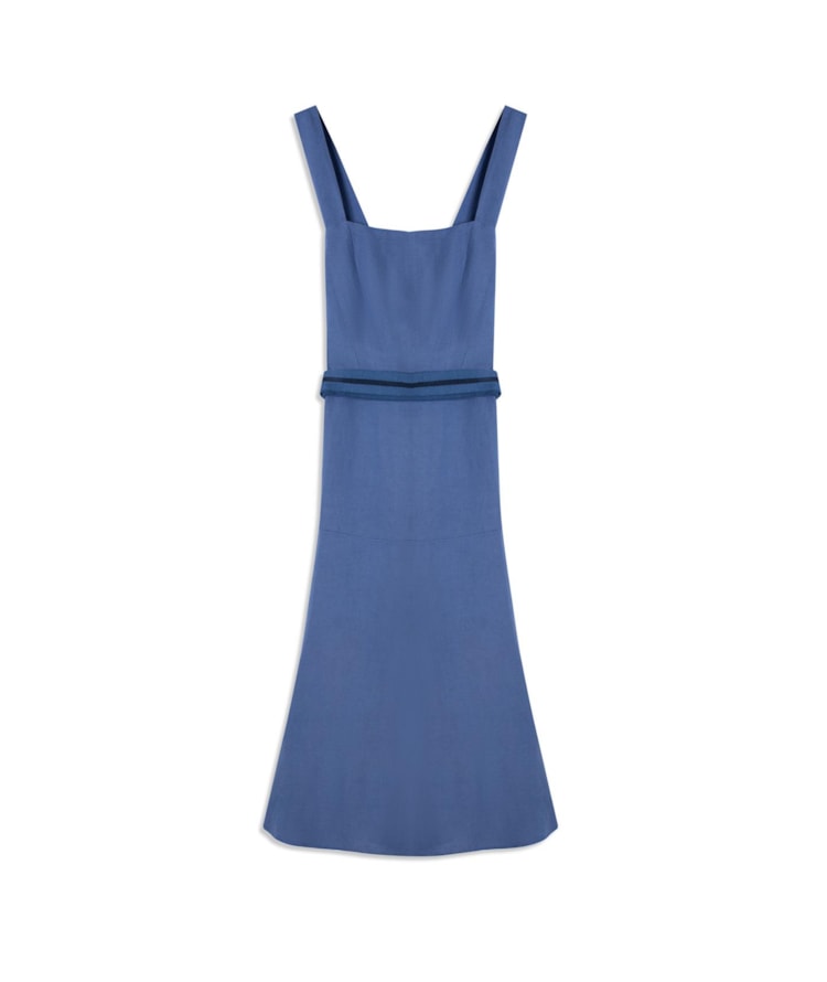 Vestido Linho Ona Liso Azul Pervante