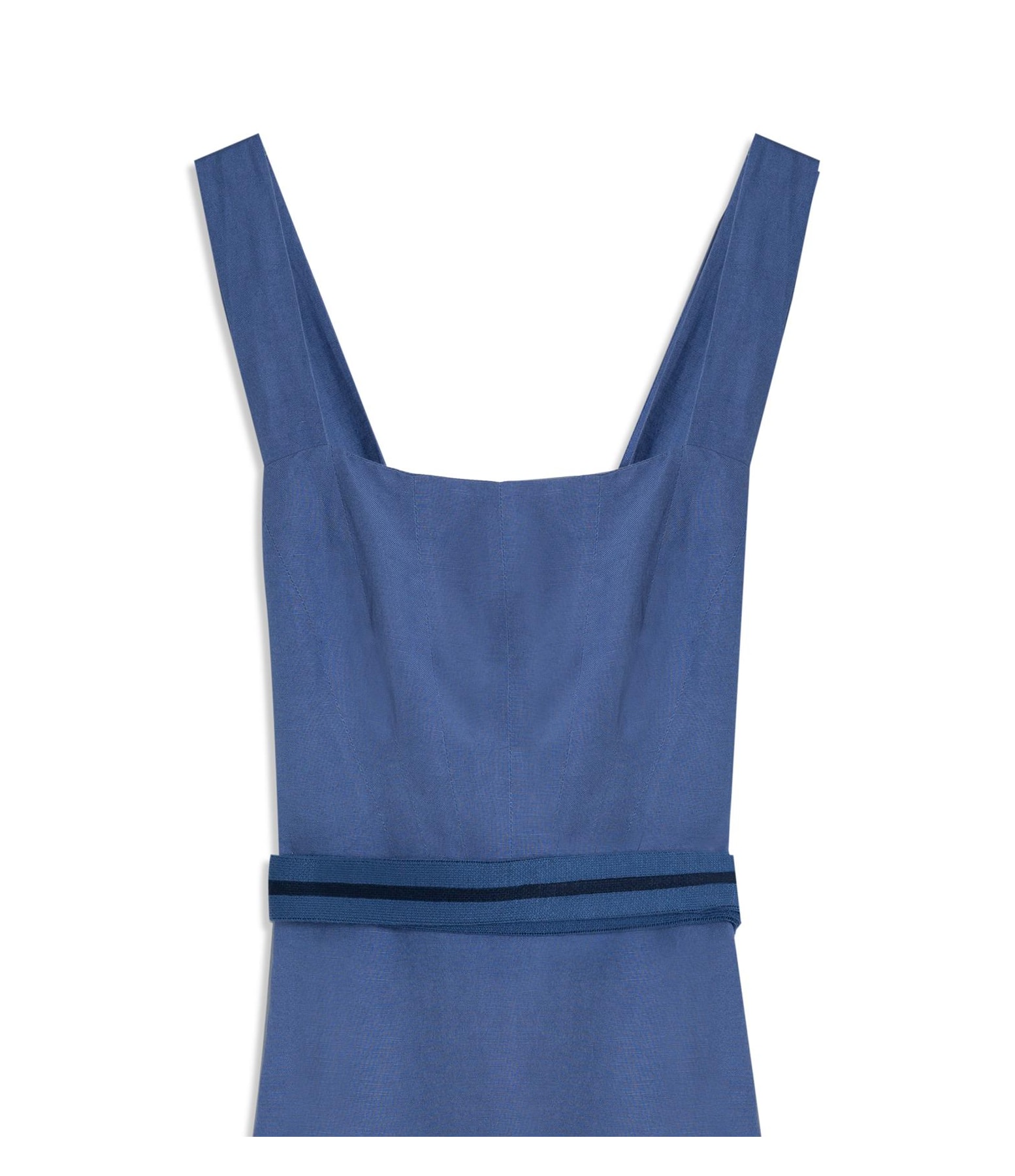 Vestido Linho  Ona  Liso Faixa Tricot Linho Azul Pervante