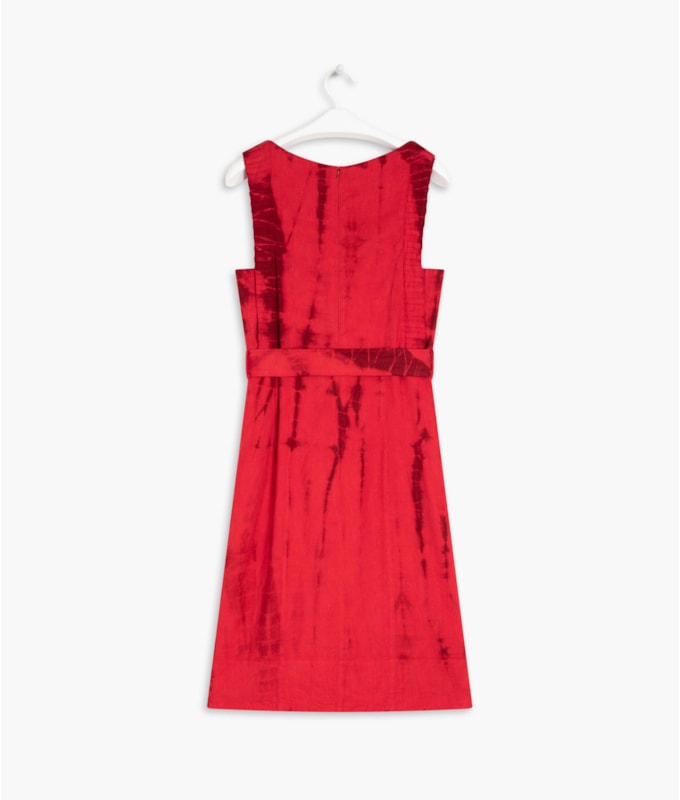 Vestido Linho  Pinceladas  Tie Dye Vermelho