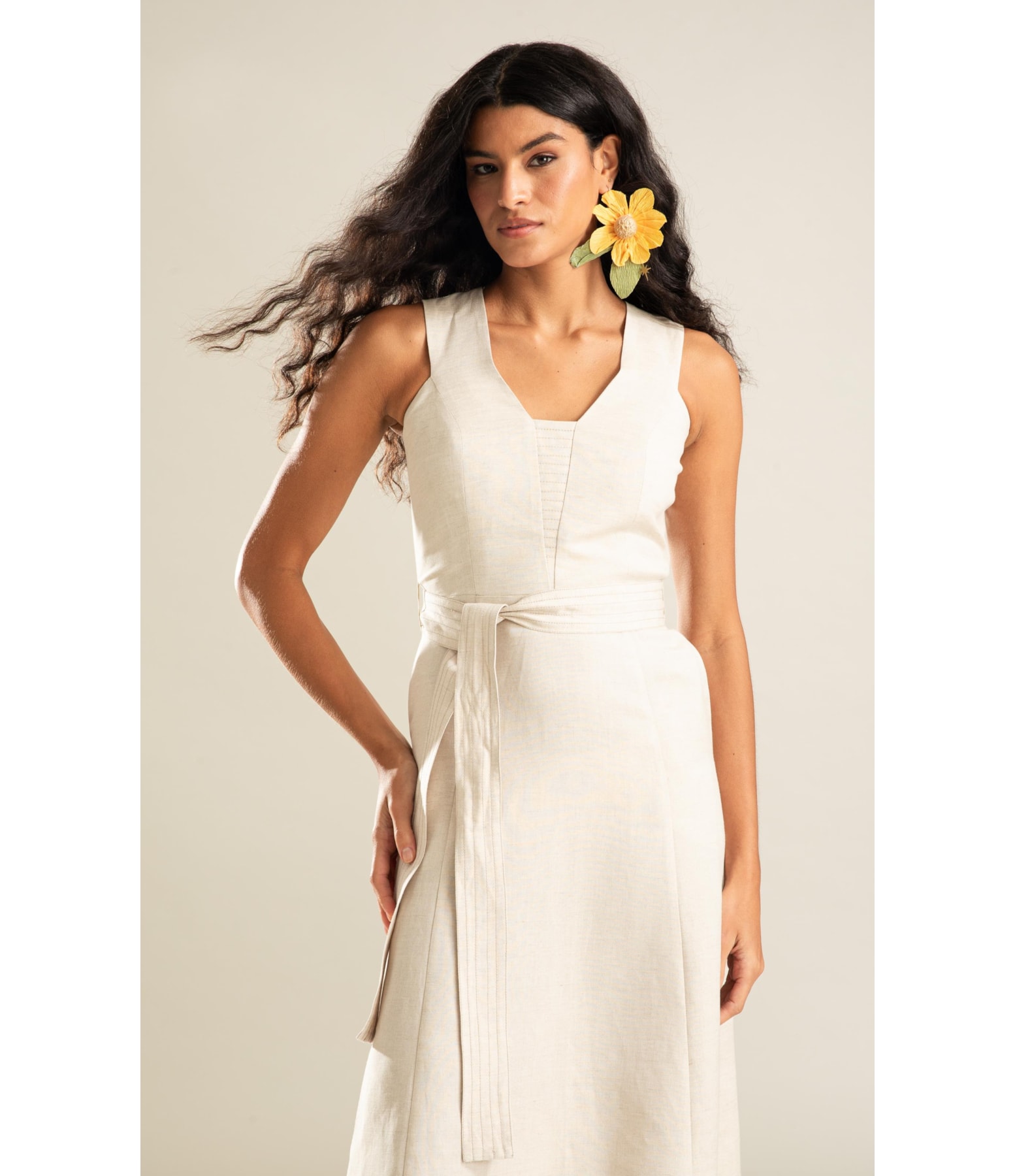 Vestido Linho  Porto  Liso Natural