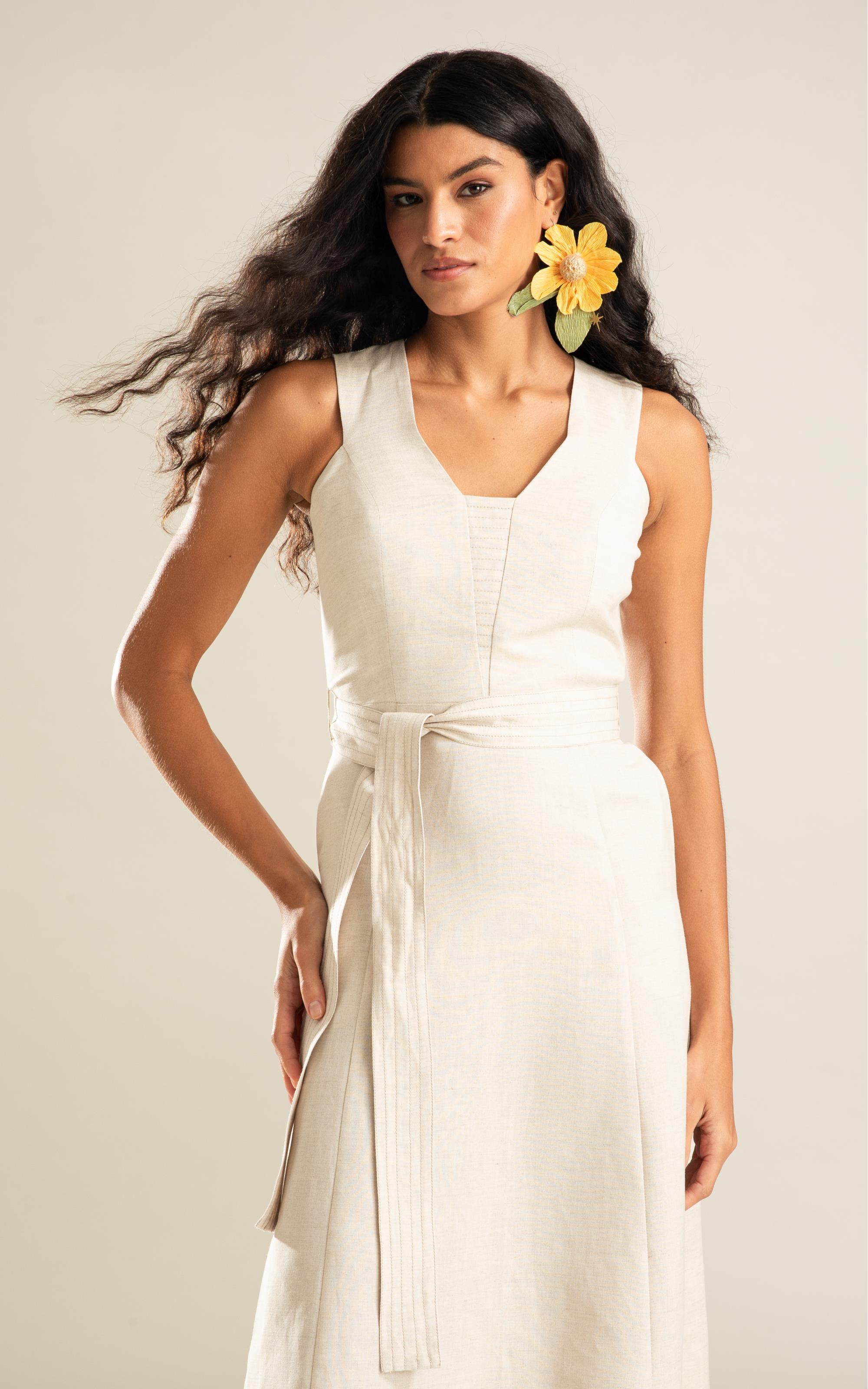 Vestido Linho  Porto  Liso Natural