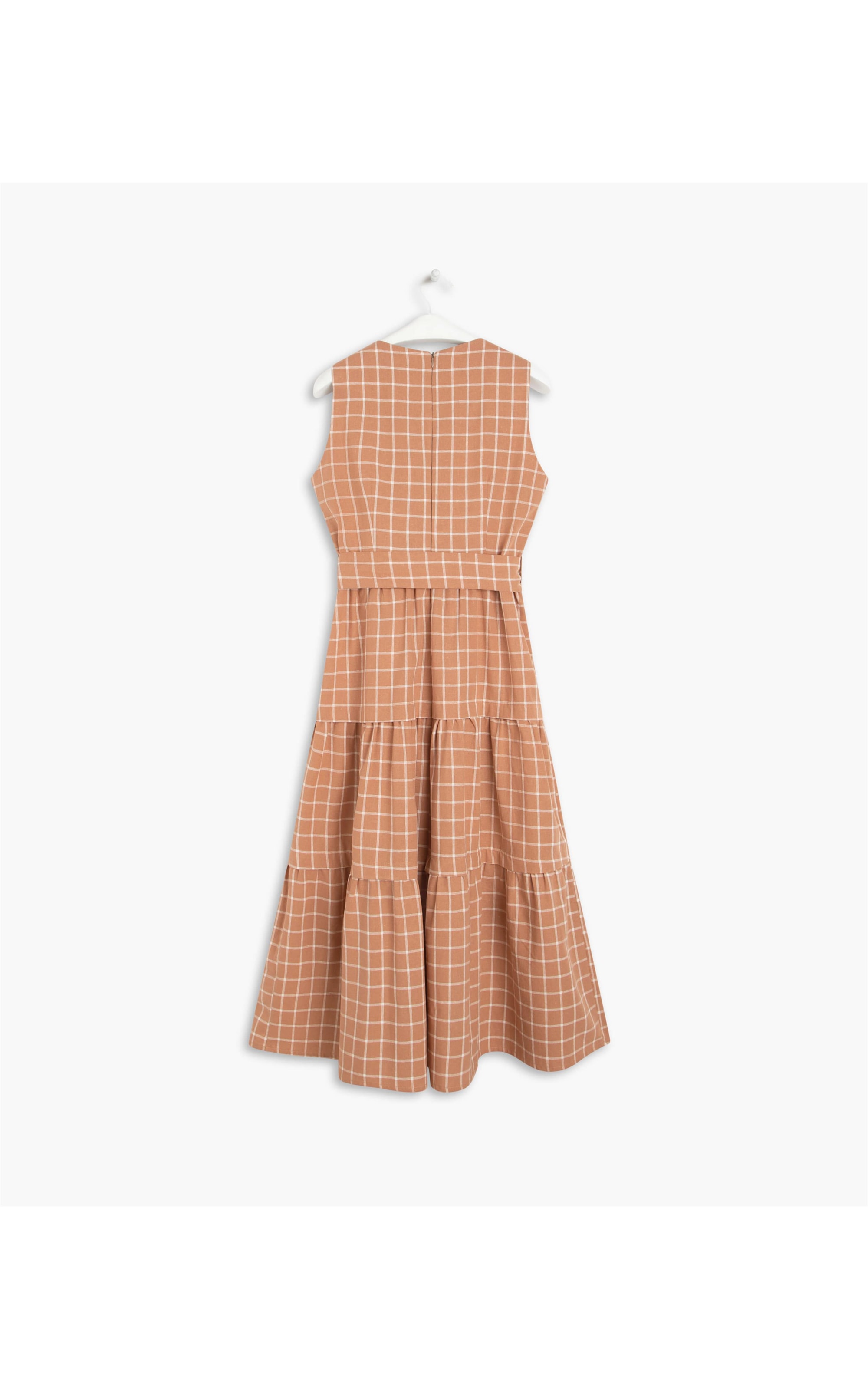 Vestido Linho  Sonora Checks  Ft Camel