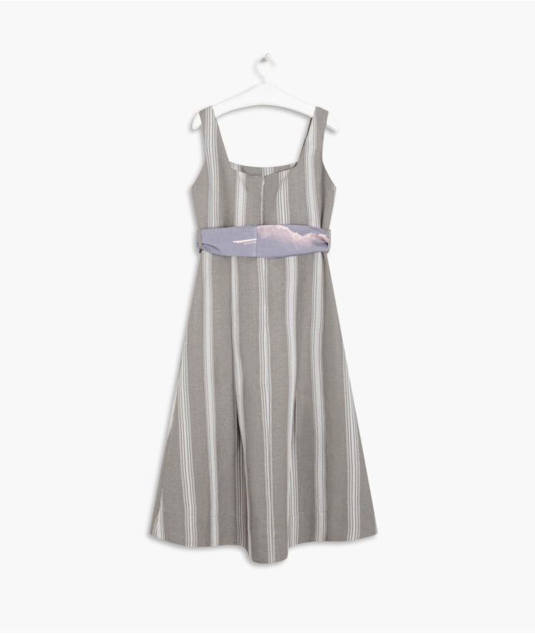 Vestido Linho  Sora  Ft Listras Largas Grafite