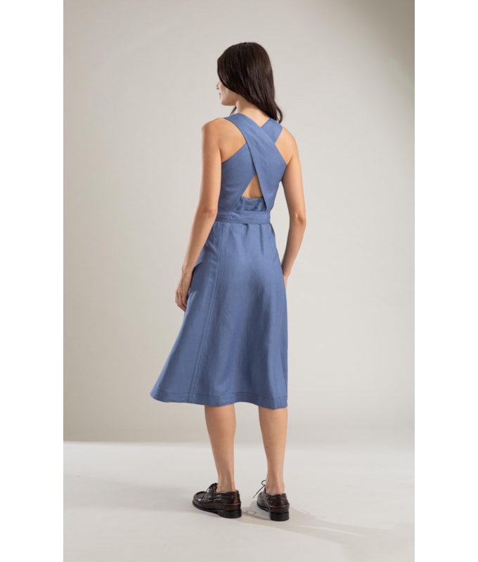 Vestido Linho  Talina  Liso  Azul Pervante