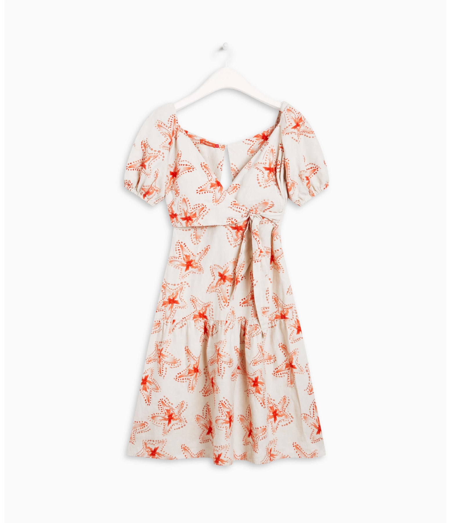 Vestido Linho  Vero  Est Estrela Batik Cereja
