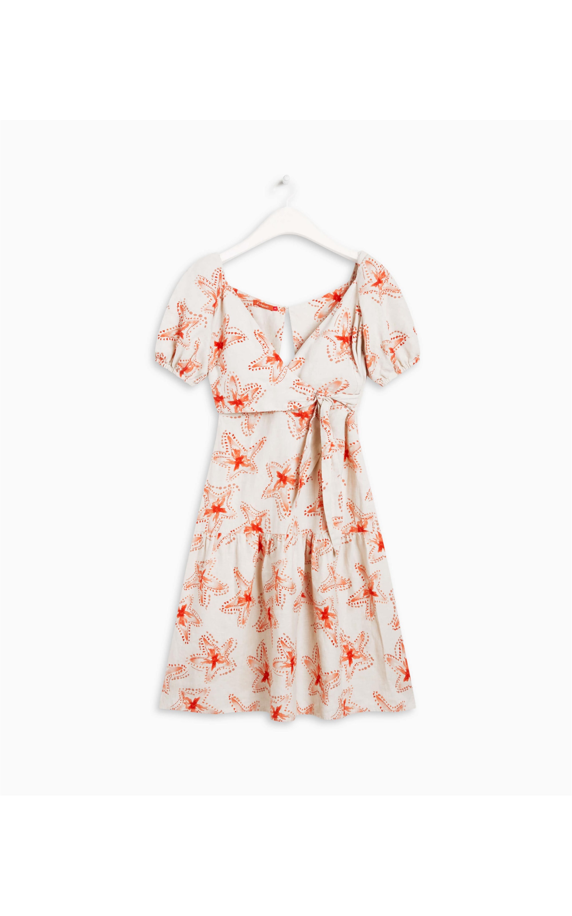 Vestido Linho  Vero  Est Estrela Batik Cereja