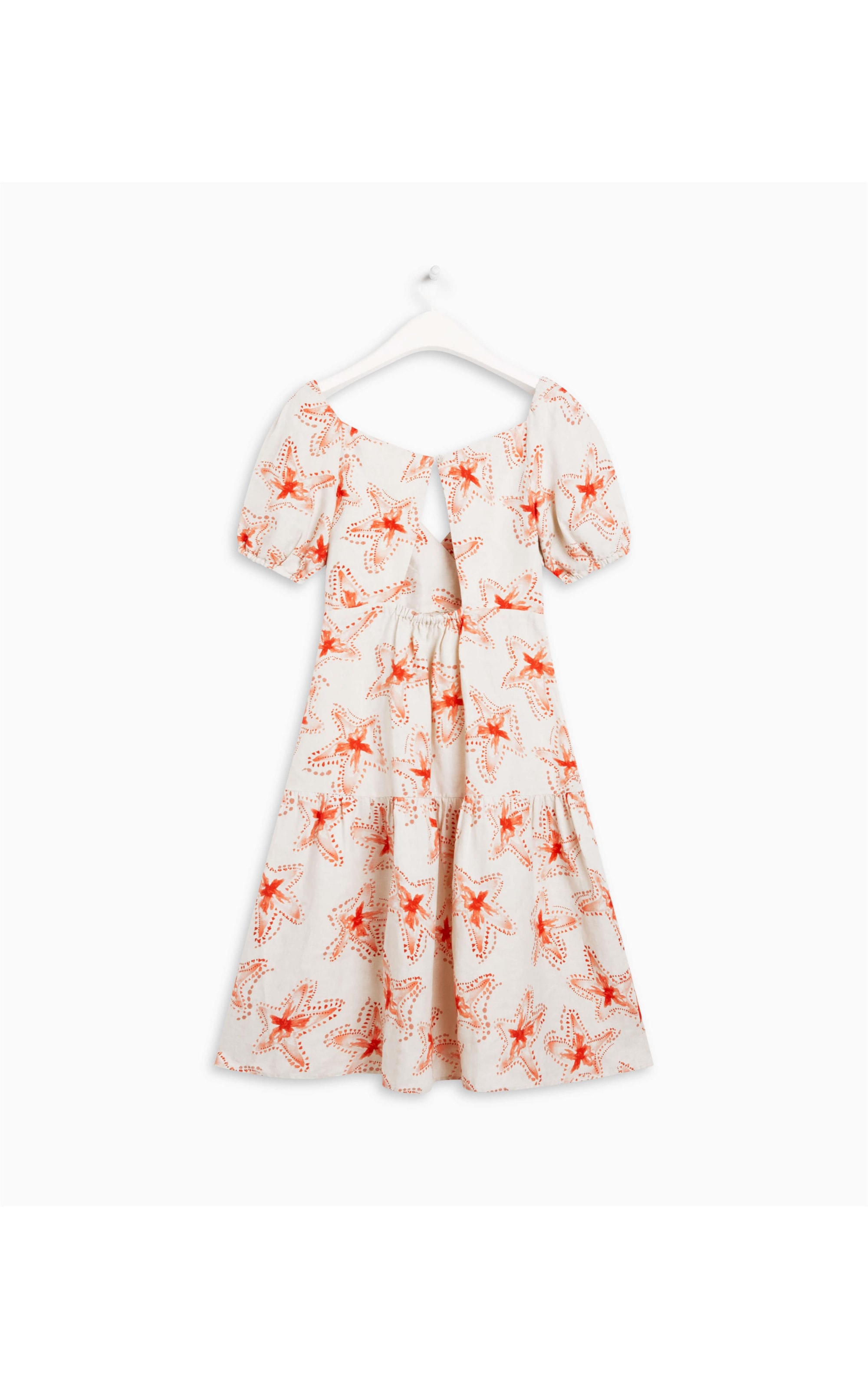 Vestido Linho  Vero  Est Estrela Batik Cereja