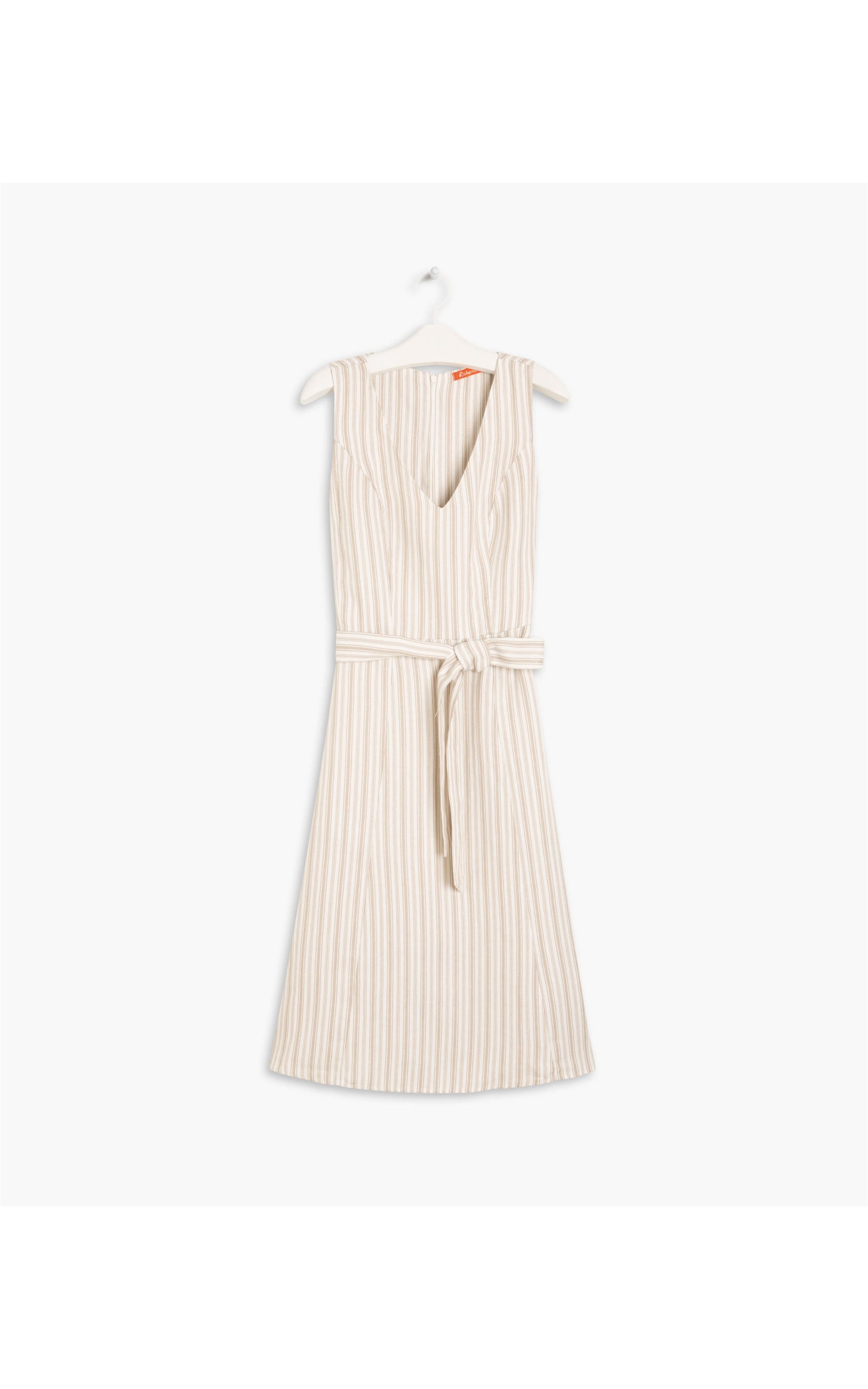 Vestido Linho  Vero  Ft Listrado Bege