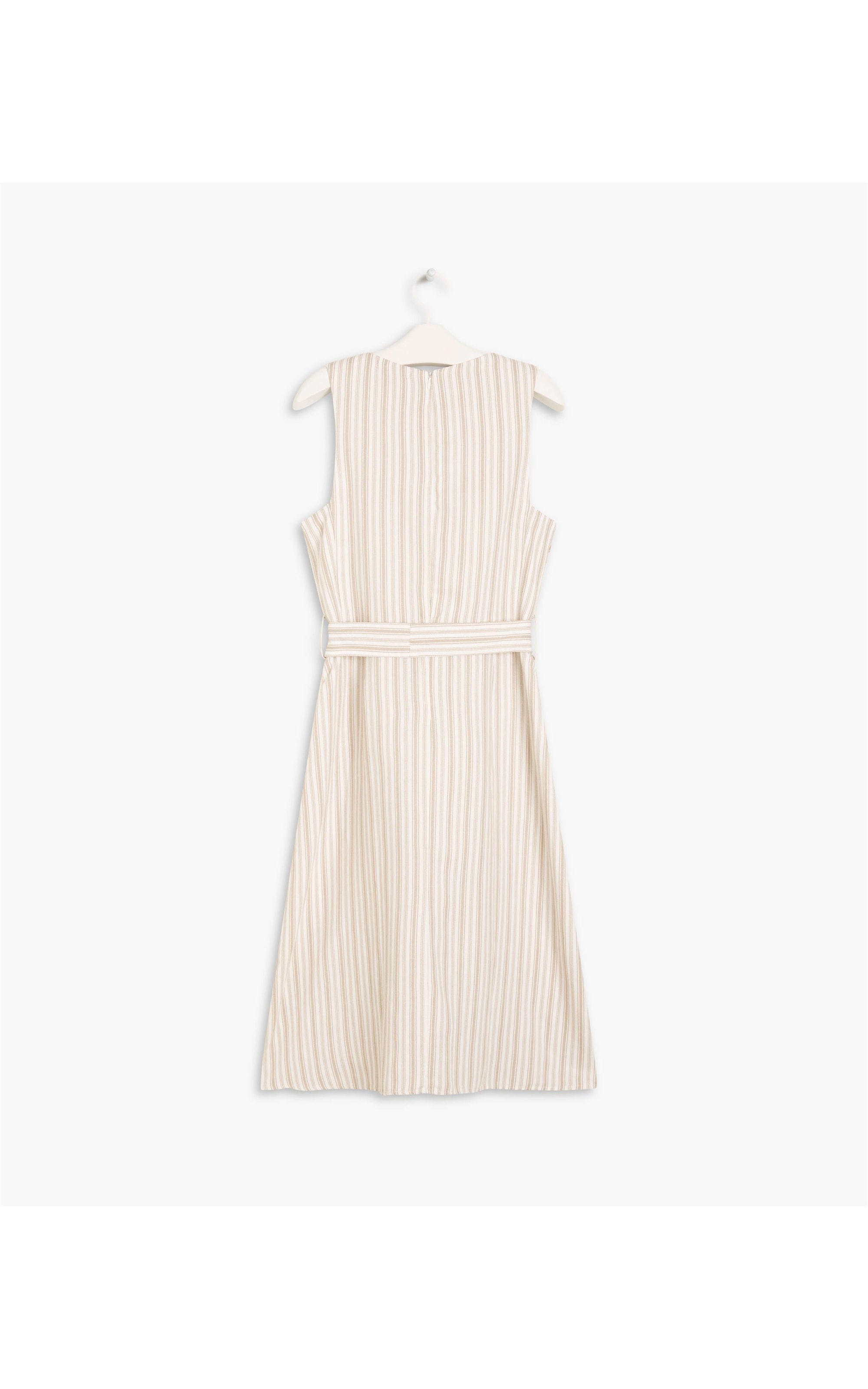 Vestido Linho  Vero  Ft Listrado Bege