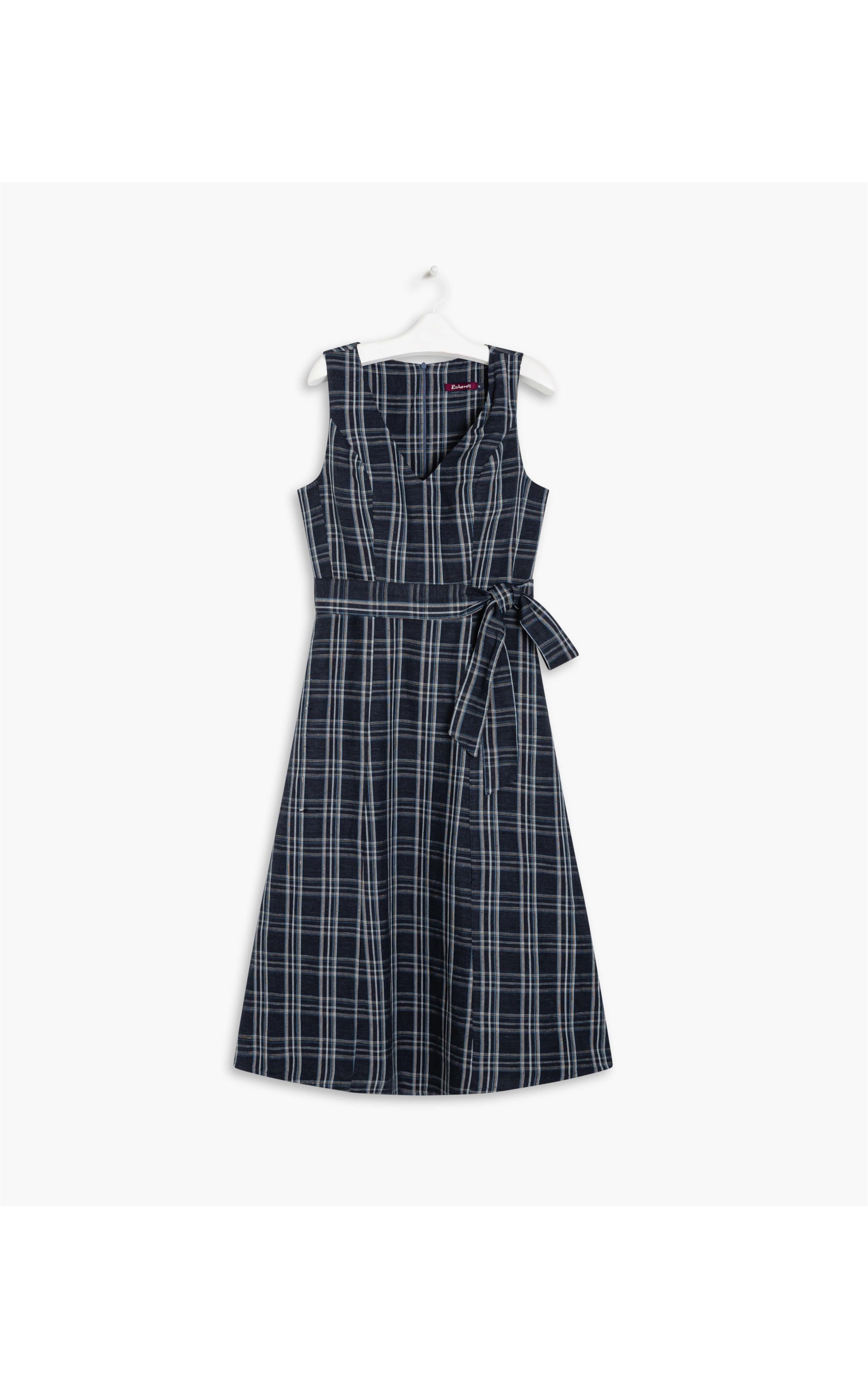 Vestido Linho  Vero  Ft Xadrez Dark Navy