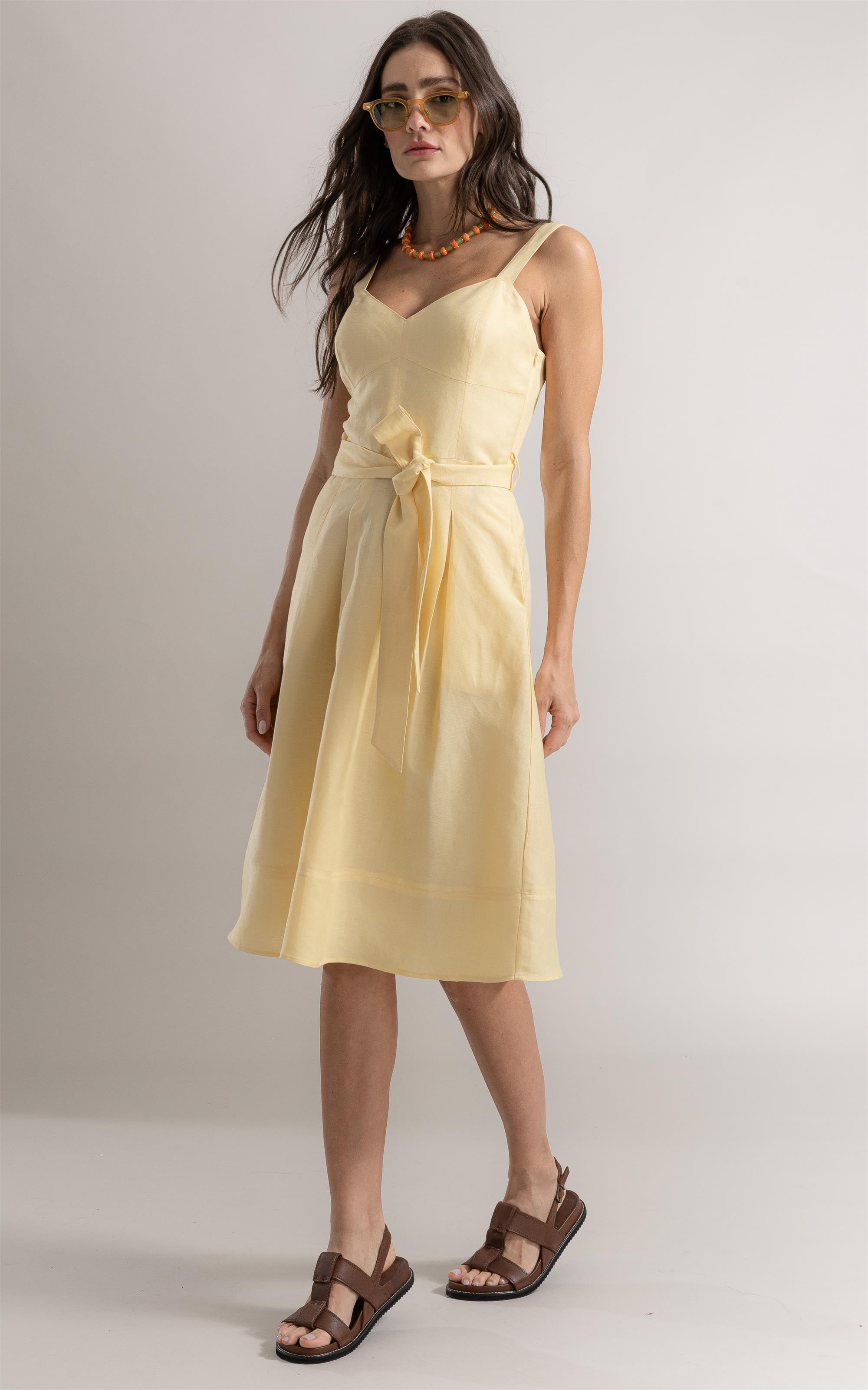 Vestido Lola Linho Amarelo Claro