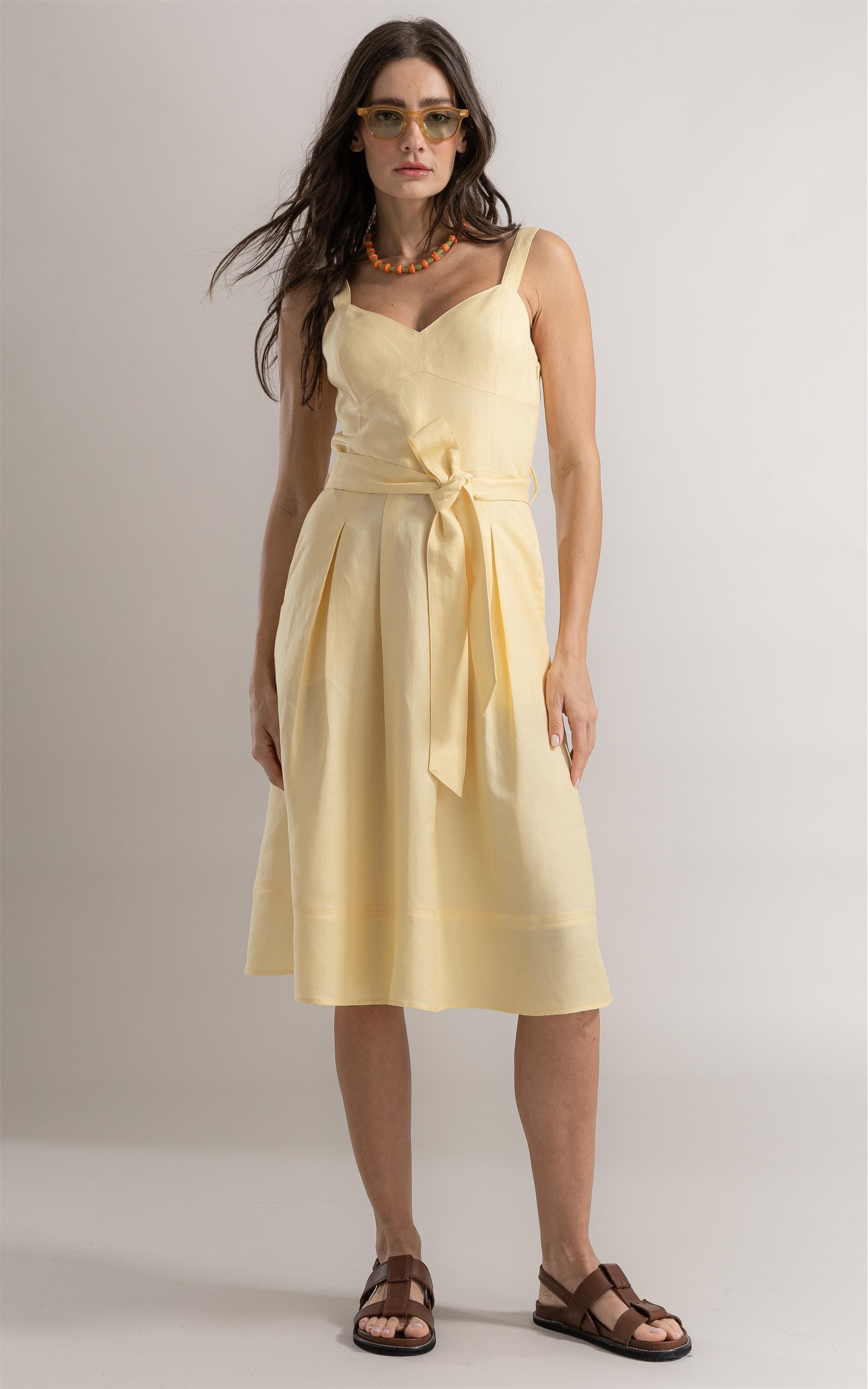 Vestido Lola Linho Amarelo Claro