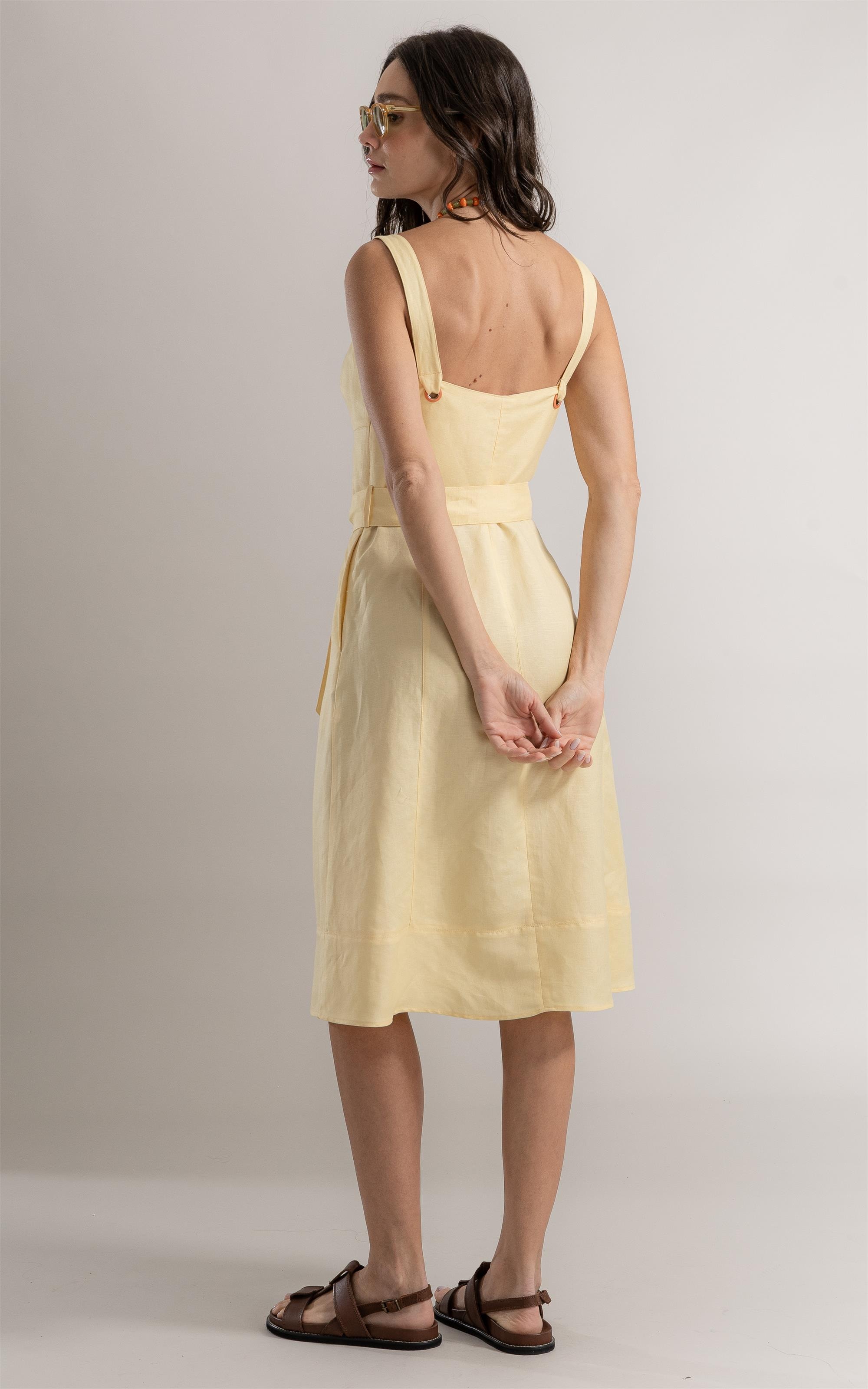 Vestido Lola Linho Amarelo Claro