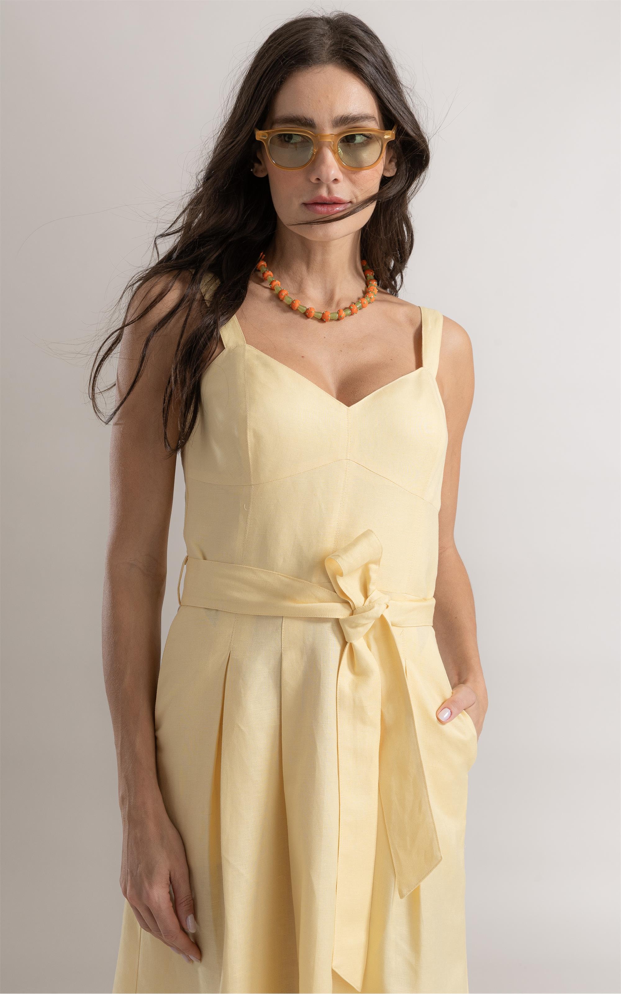 Vestido Lola Linho Amarelo Claro