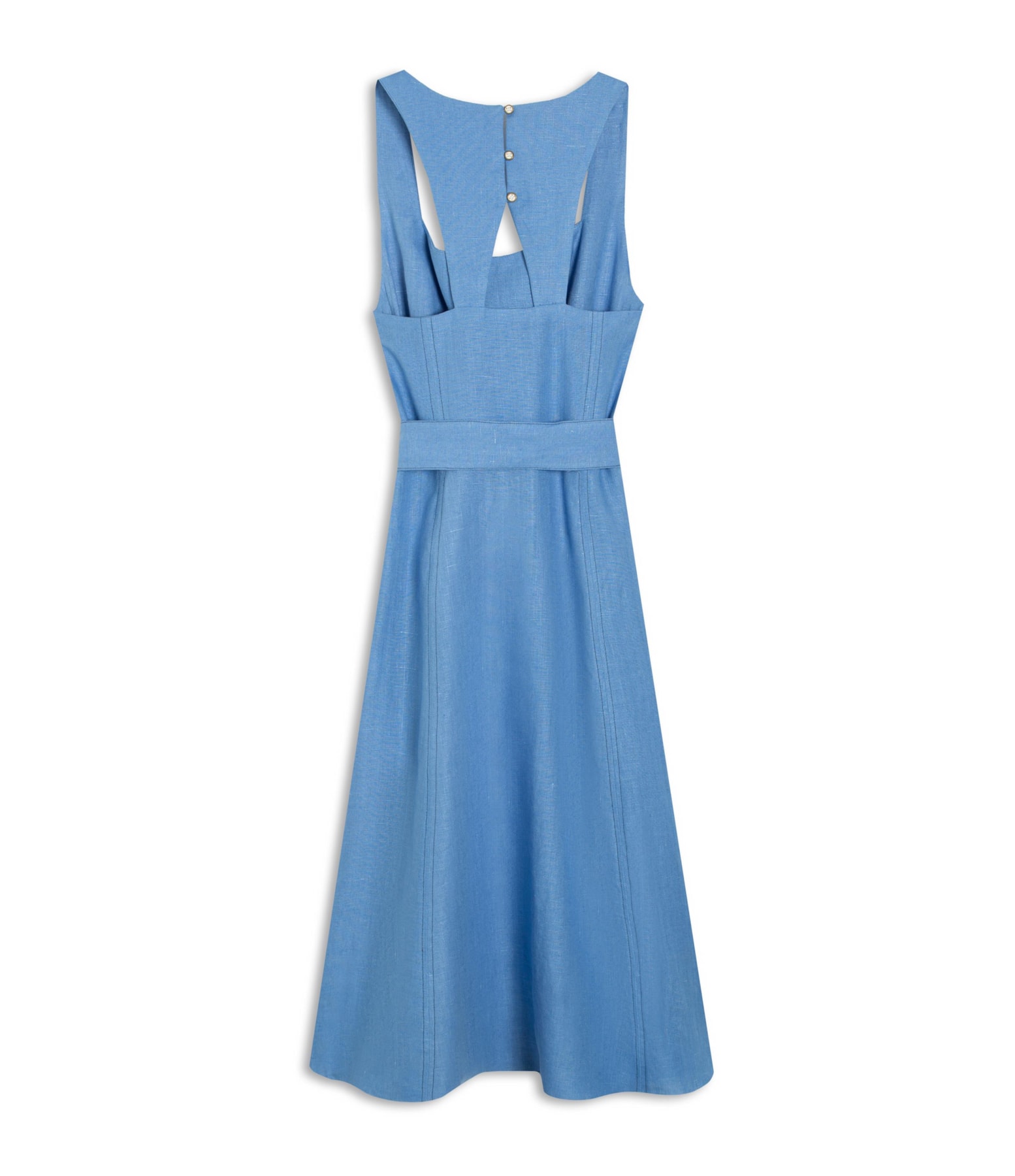 Vestido Luau Puro Linho Liso Azul Seco