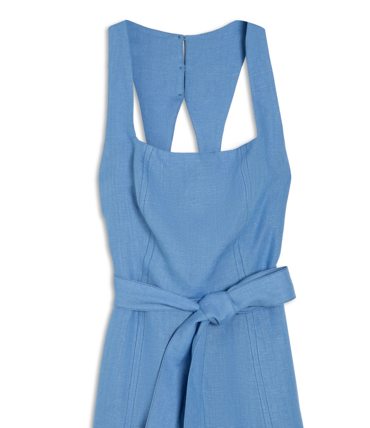 Vestido Luau Puro Linho Liso Azul Seco