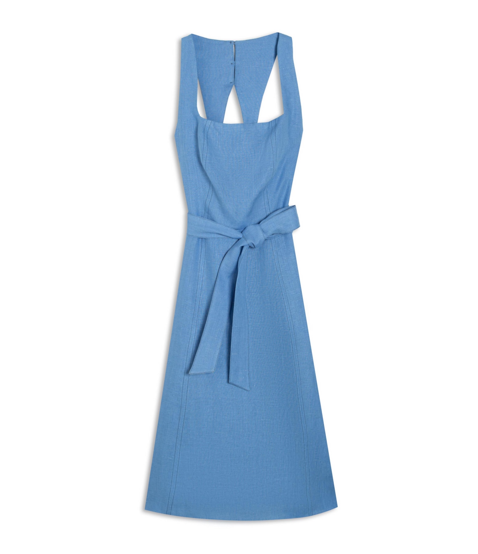 Vestido Luau Puro Linho Liso Azul Seco