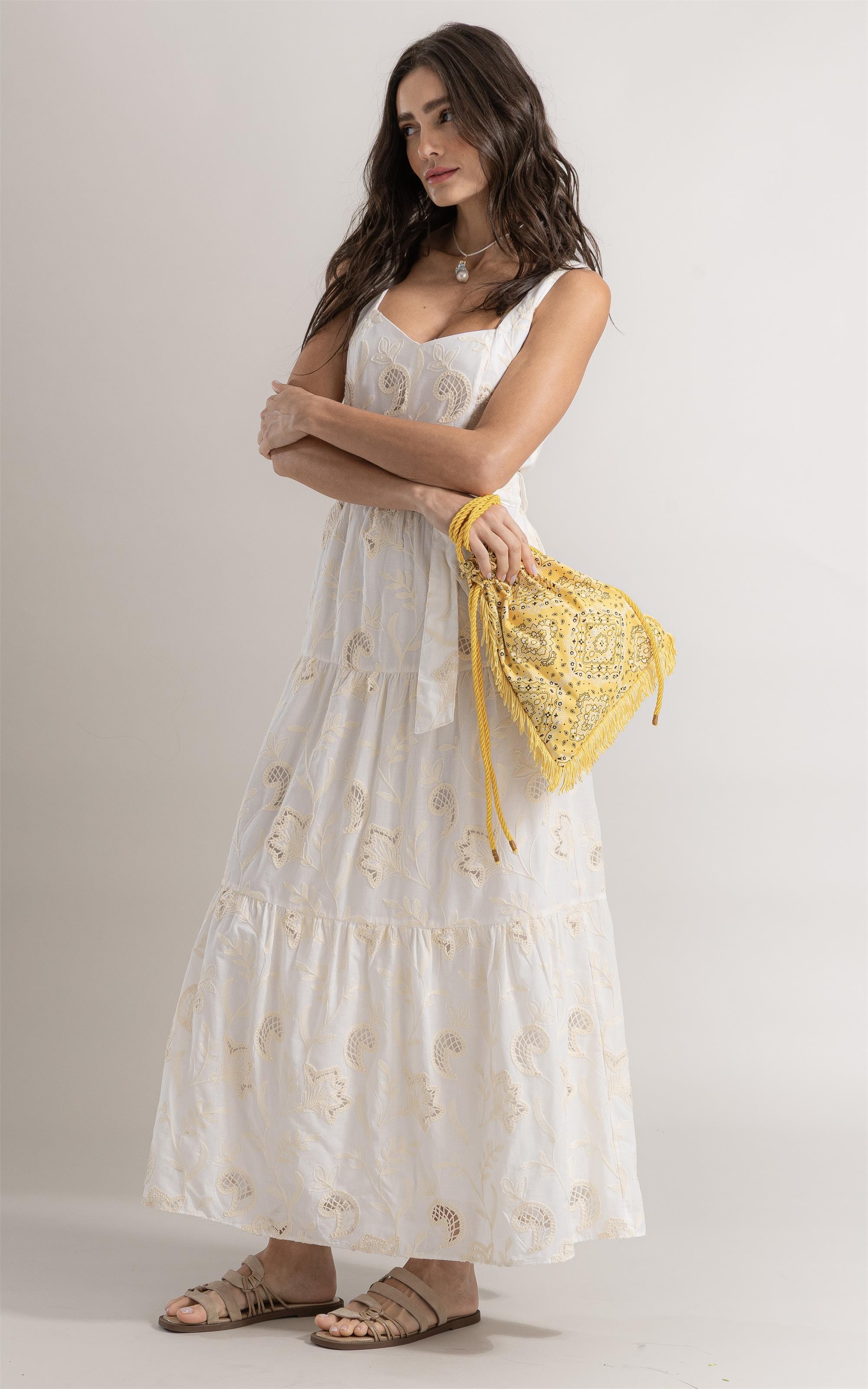 Vestido Mari Bordado Peba Off White