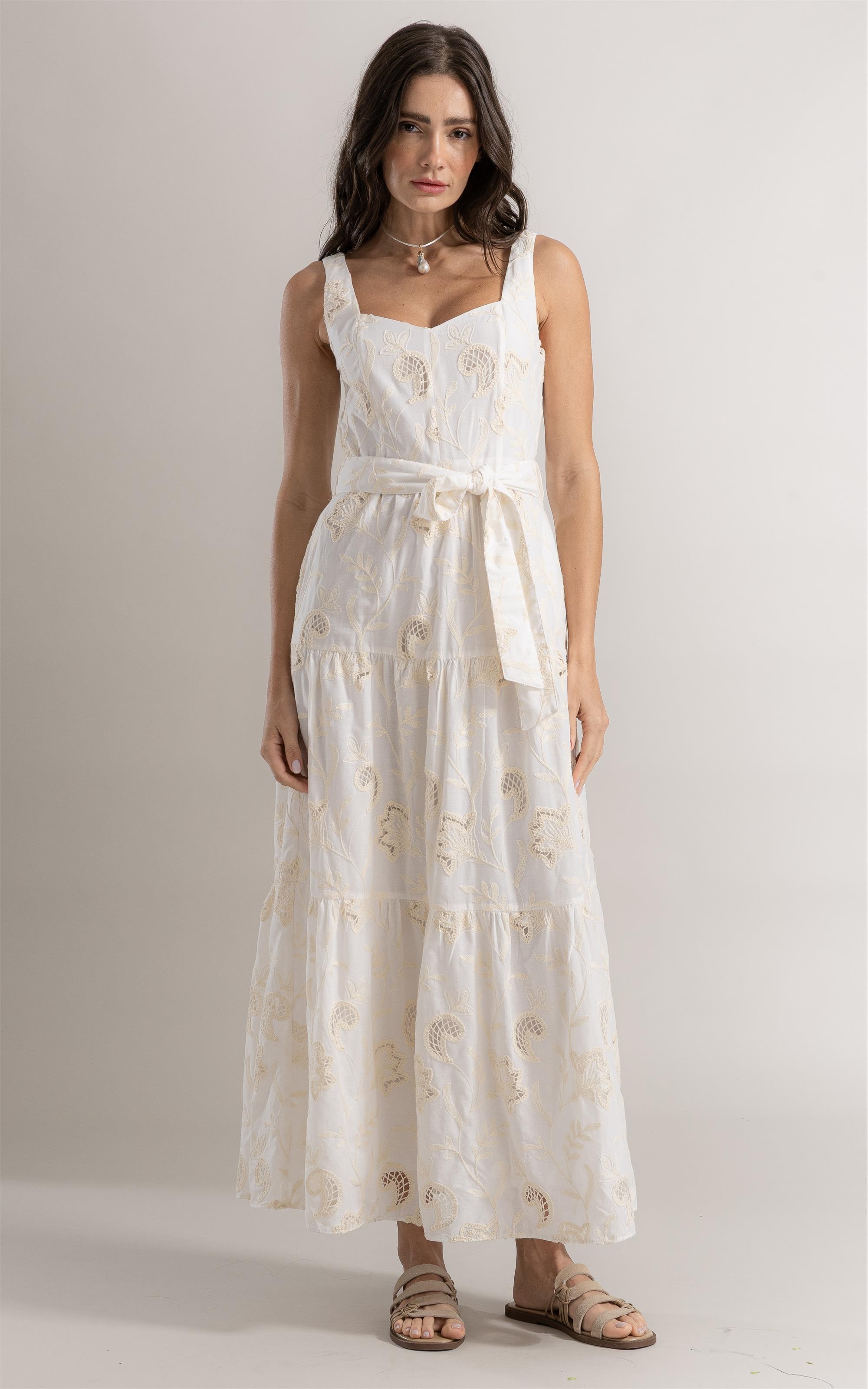 Vestido Mari Bordado Peba Off White