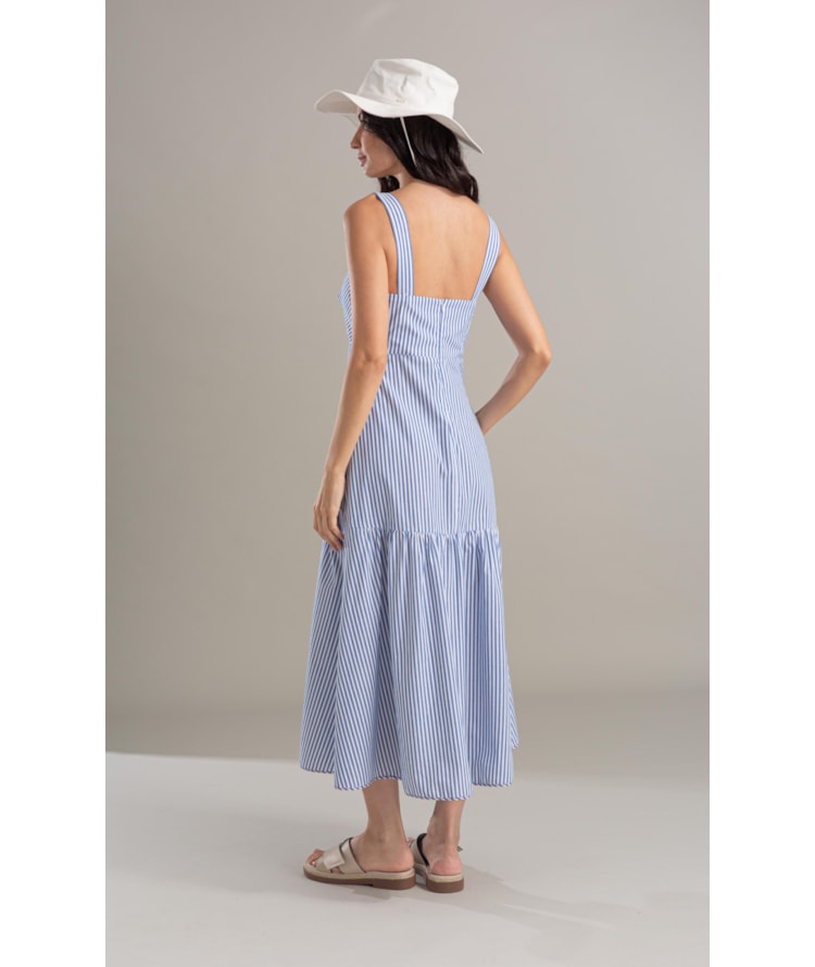 Vestido Marina Algodao Listrado Azul Bic