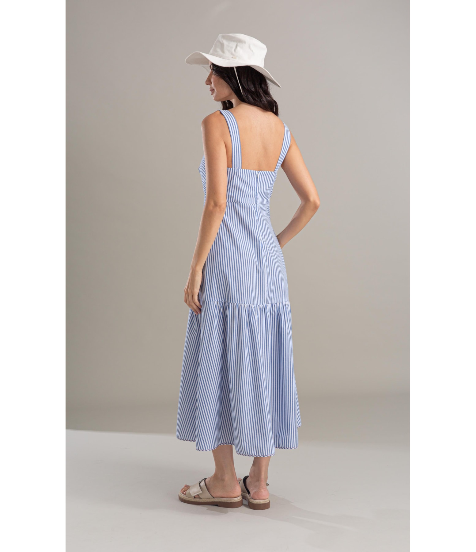 Vestido Marina Algodao Listrado Azul Bic