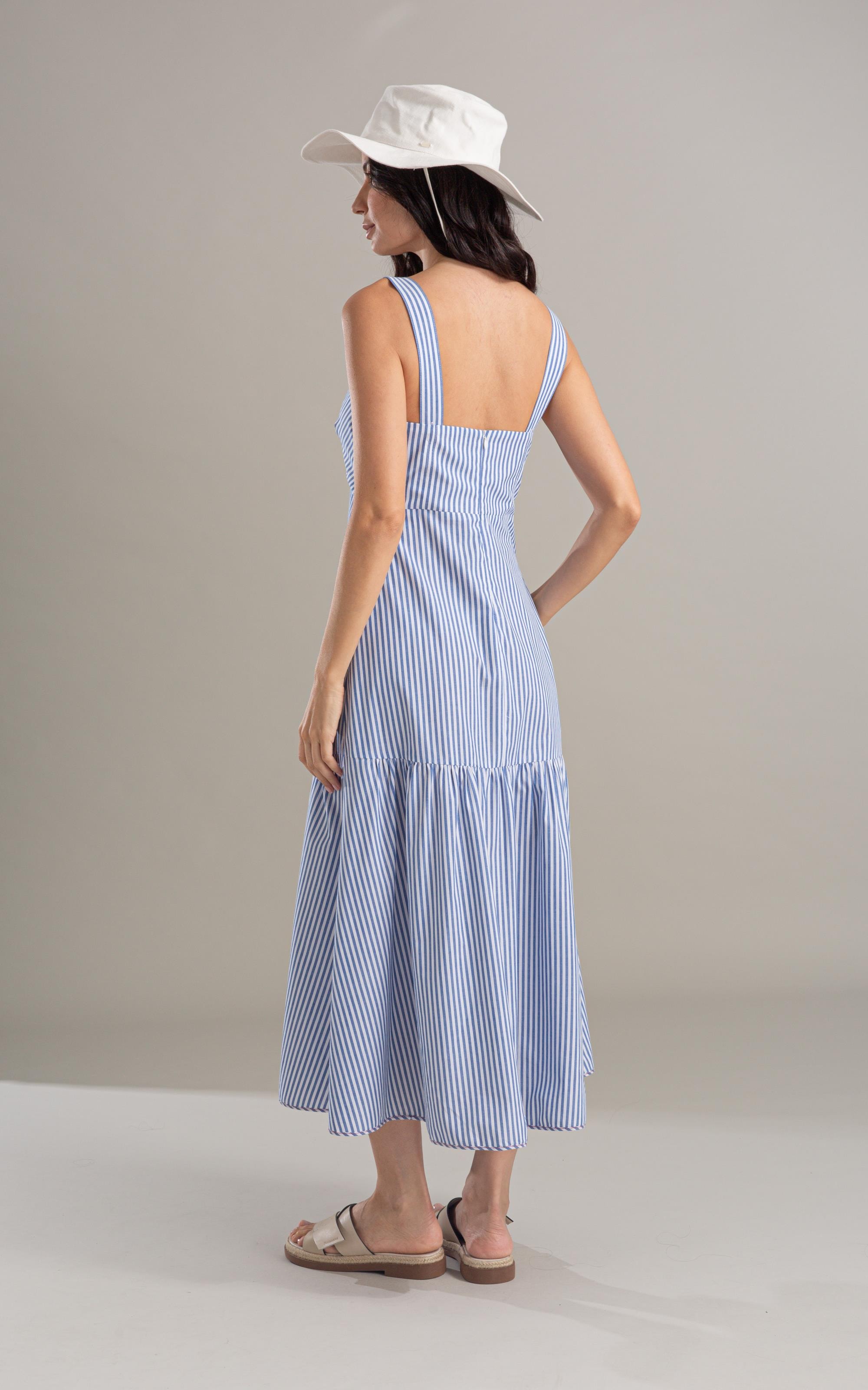 Vestido Marina Algodao Listrado Azul Bic